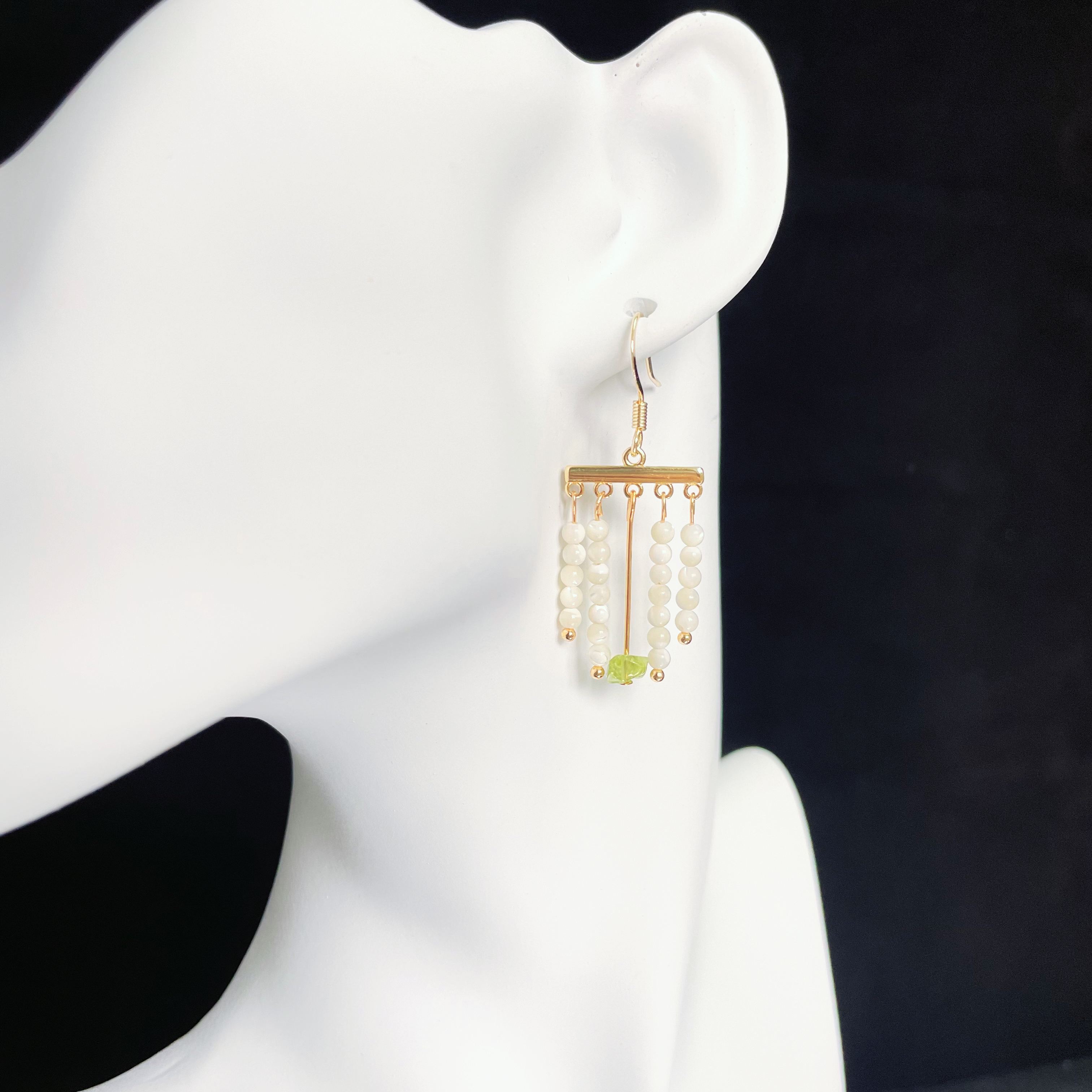 Mother-of-Pearl Beads and Peridot Boho-Chic Tassel Earrings
