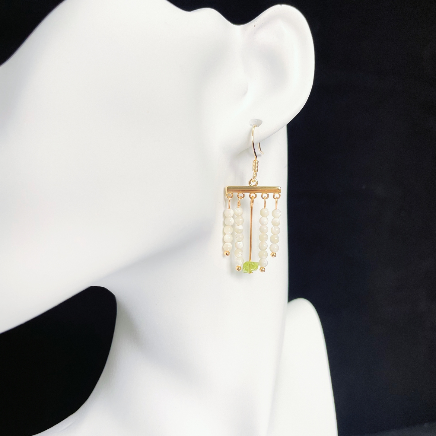 Mother-of-Pearl Beads and Peridot Boho-Chic Tassel Earrings