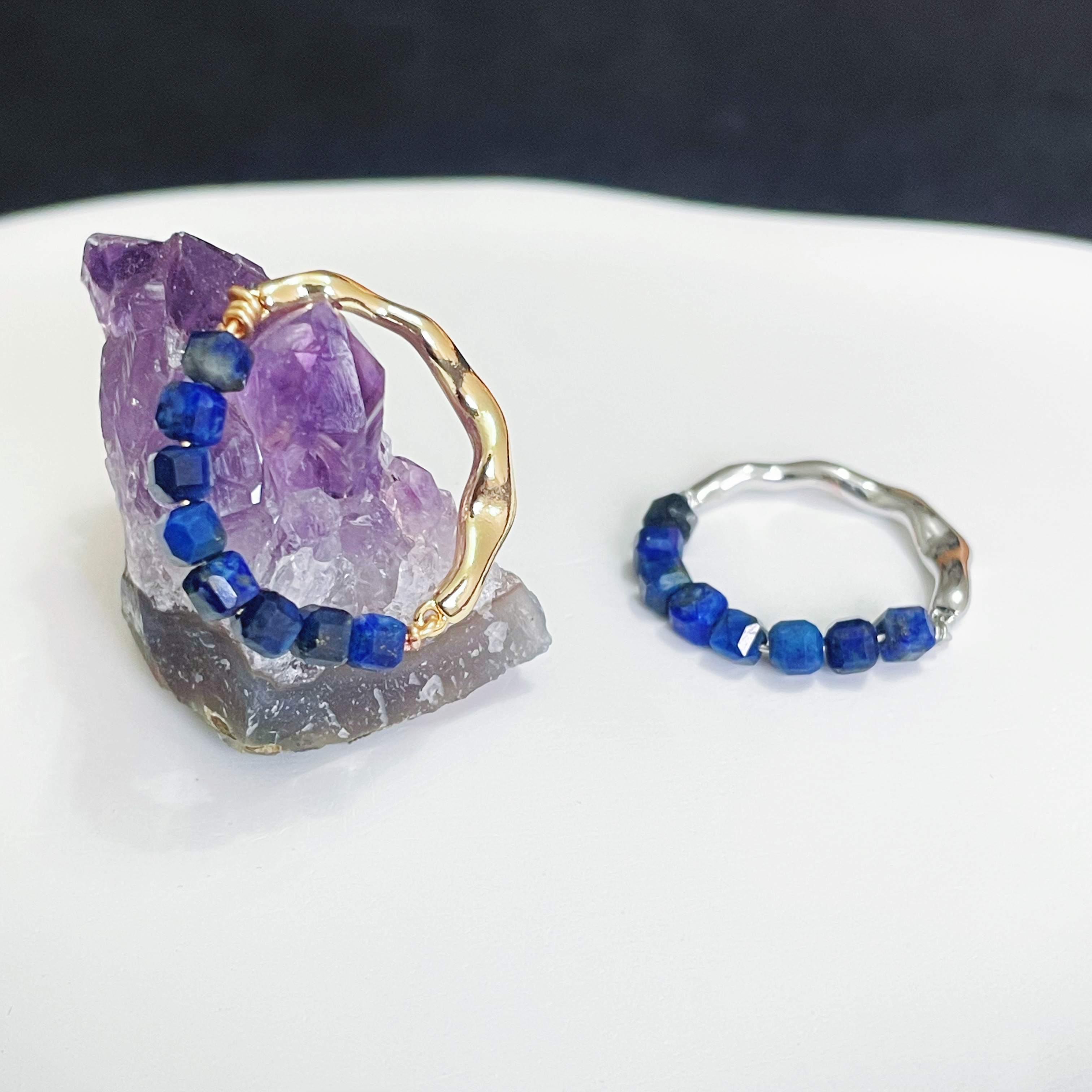 Lapis Lazuli Bead and Irregular Metal Energy Ring