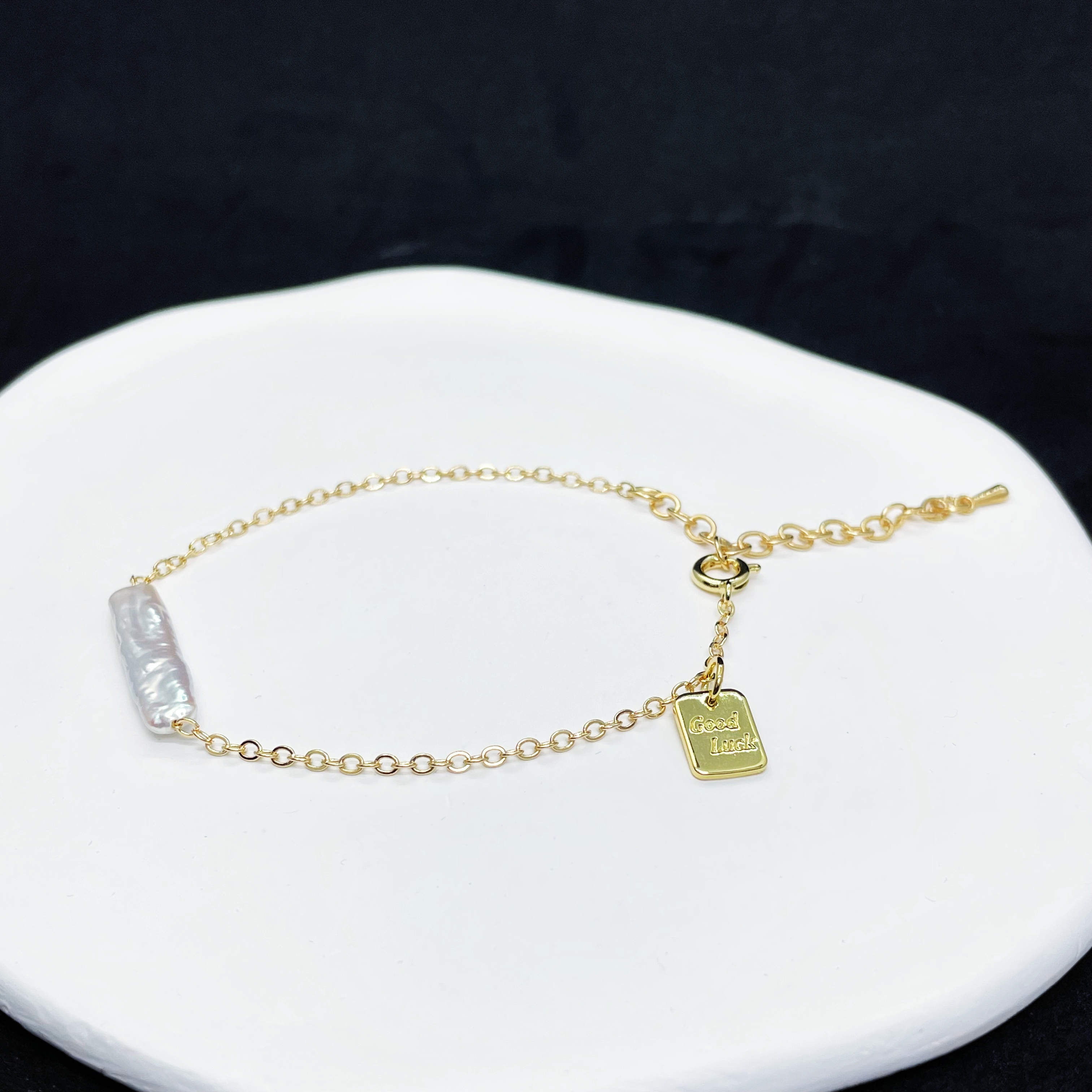 Good Luck Baroque Pearl Bar Bracelet
