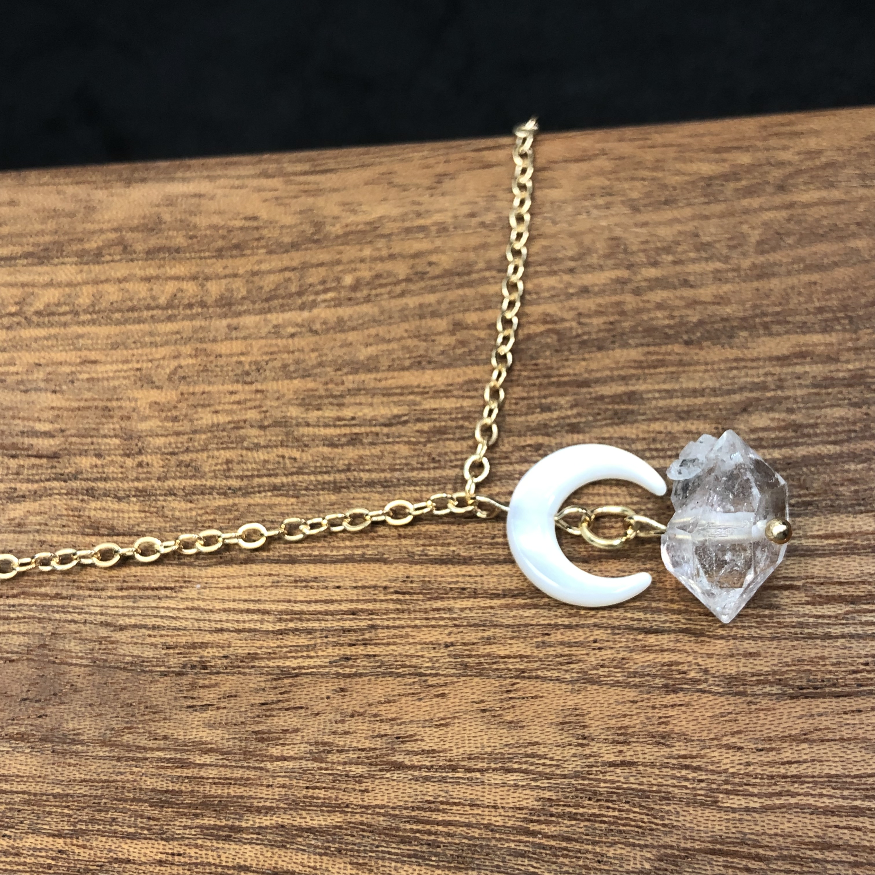 Herkimer Diamond Necklace with Crescent Moon-likayjewel