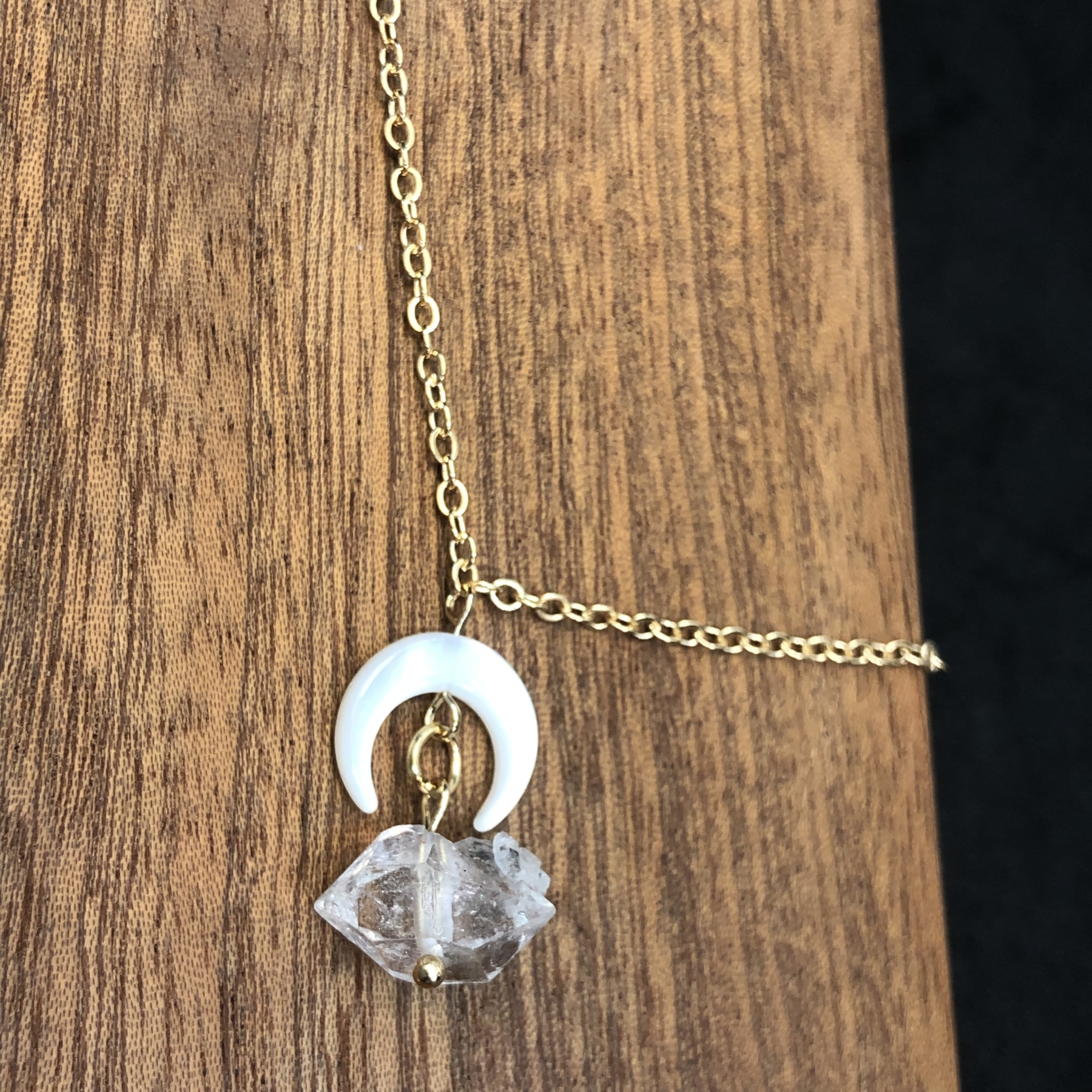 Herkimer Diamond Necklace with Crescent Moon-likayjewel