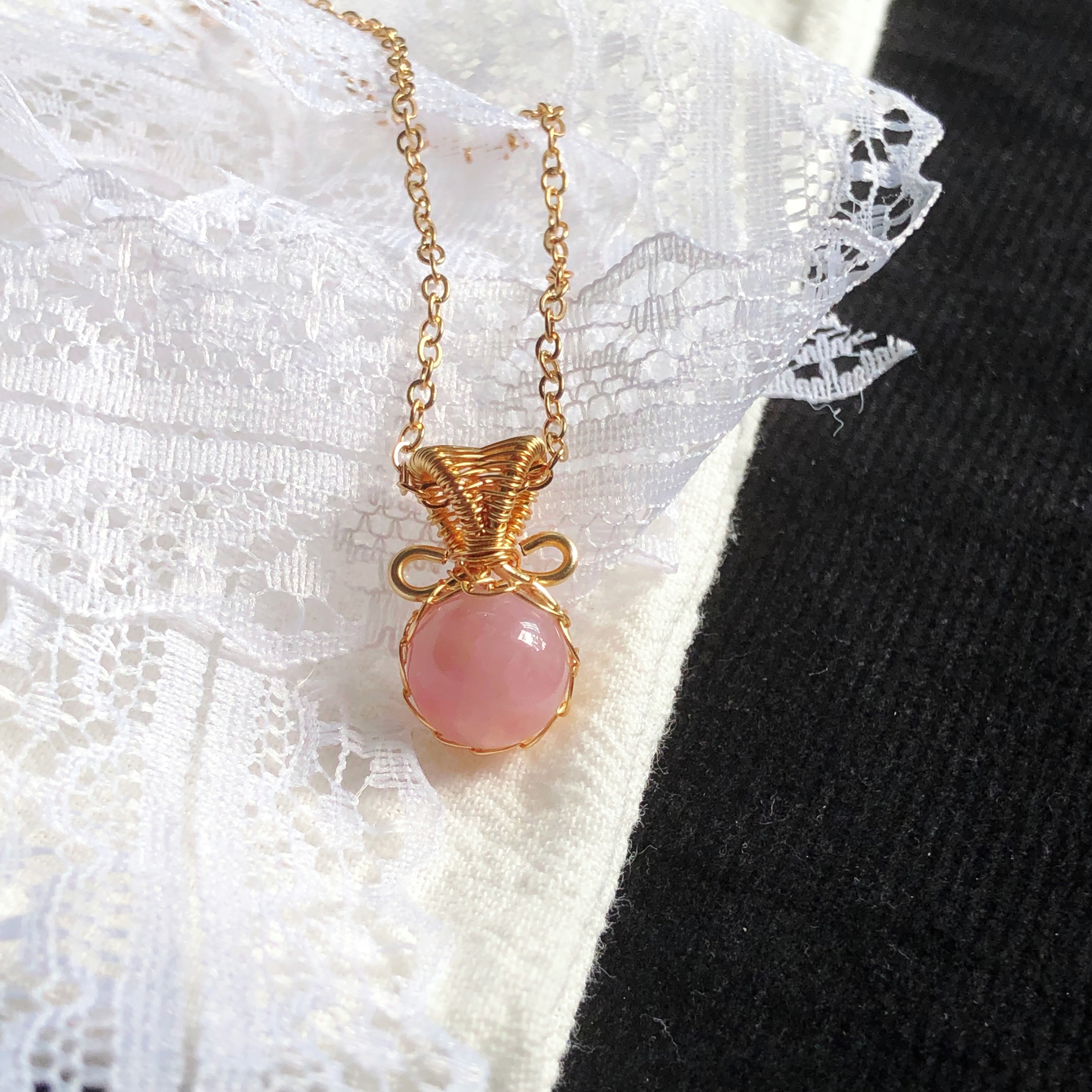 Rose Quartz Necklace Wire-Wrapped Design Necklace-likayjewel