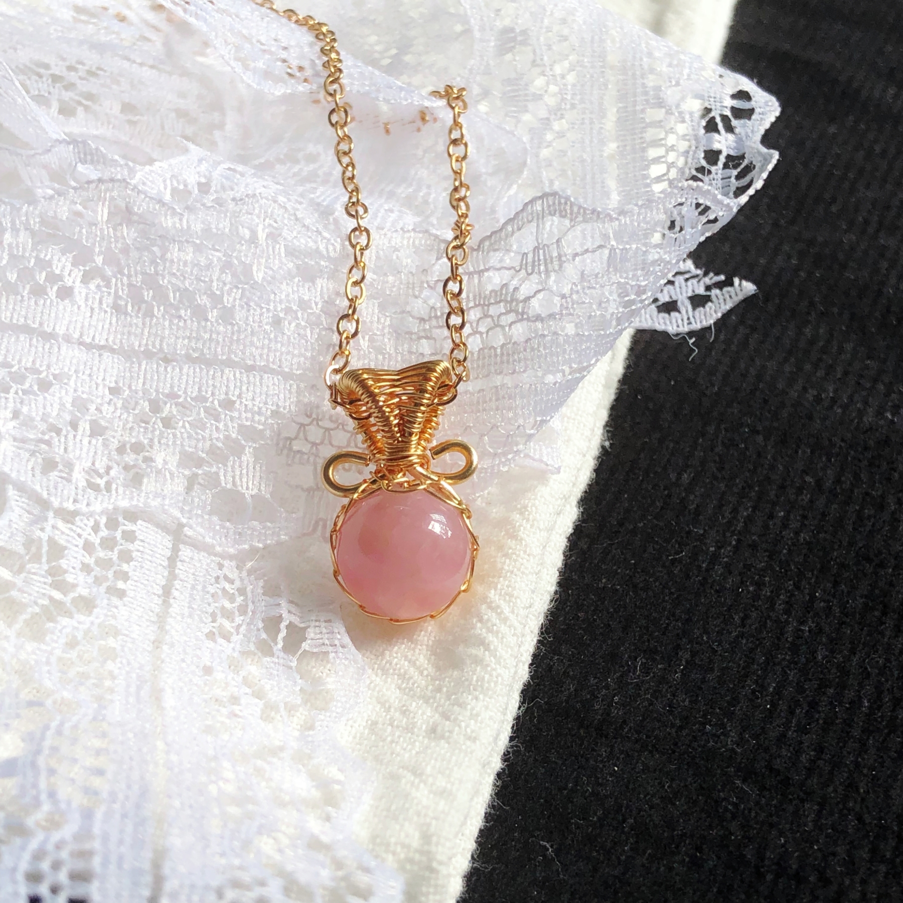 Rose Quartz Necklace Wire-Wrapped Design Necklace-likayjewel