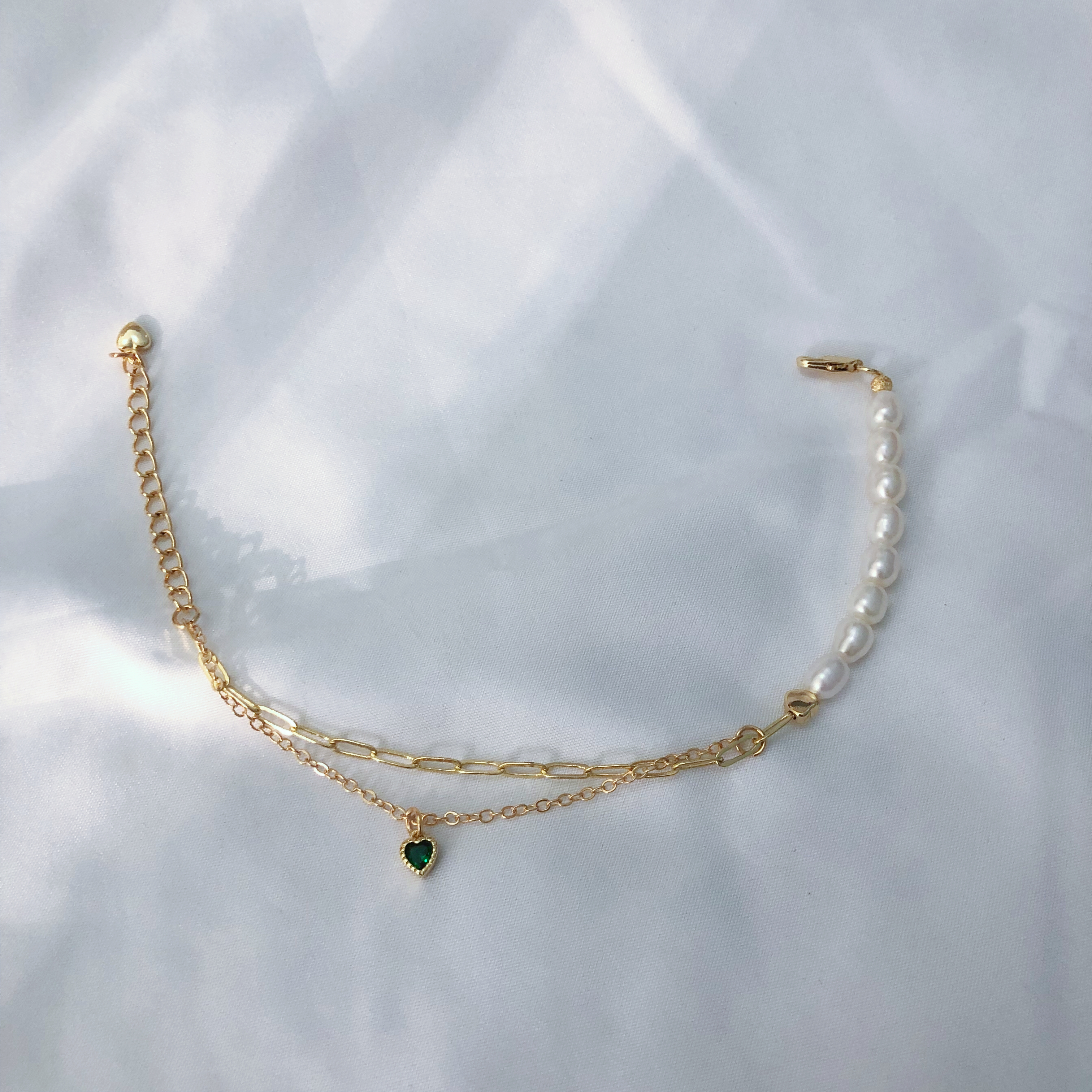 Square Link Half Pearls Bracelet-likayjewel