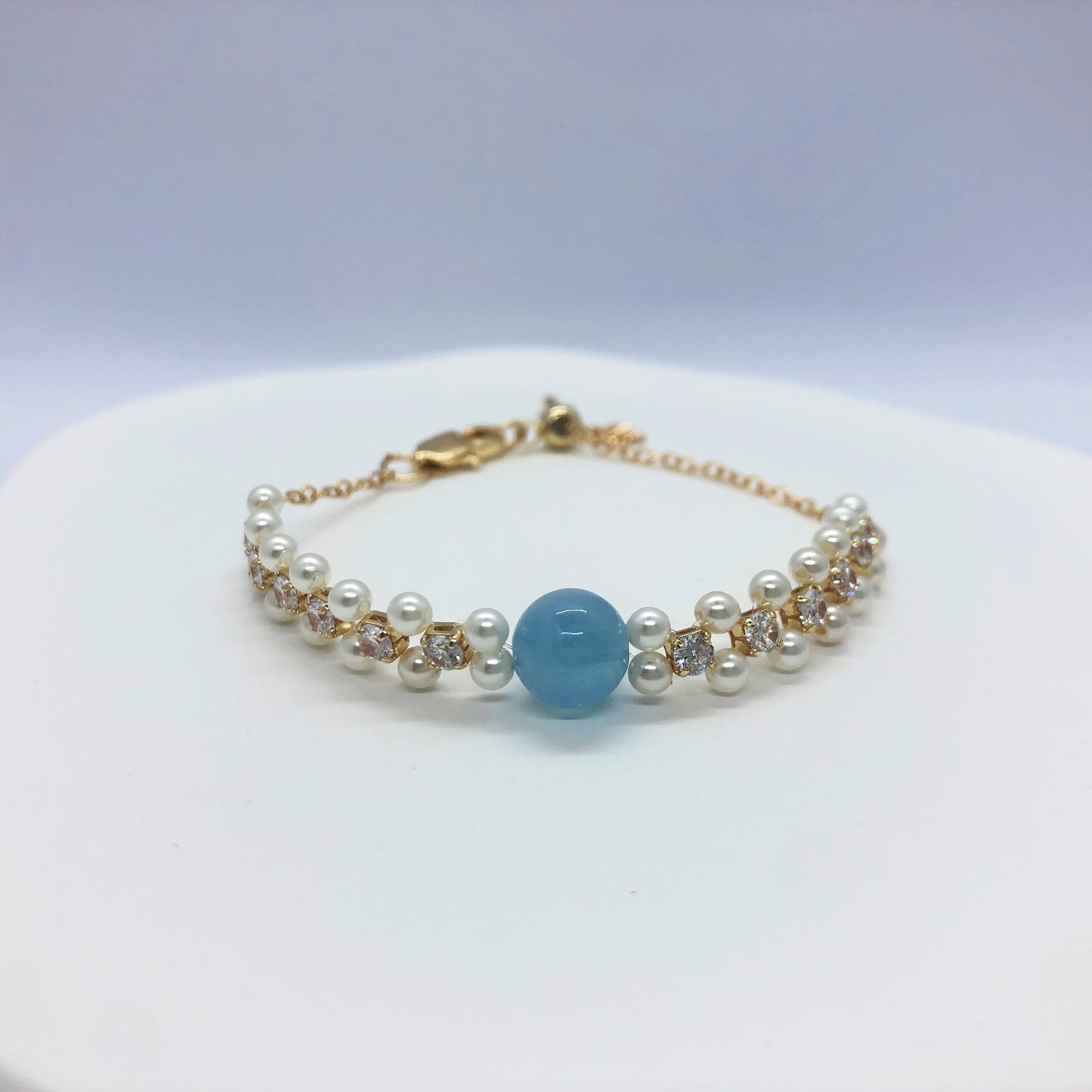 Exquisite Freshwater Pearl Bracelet with Aquamarine-likayjewel