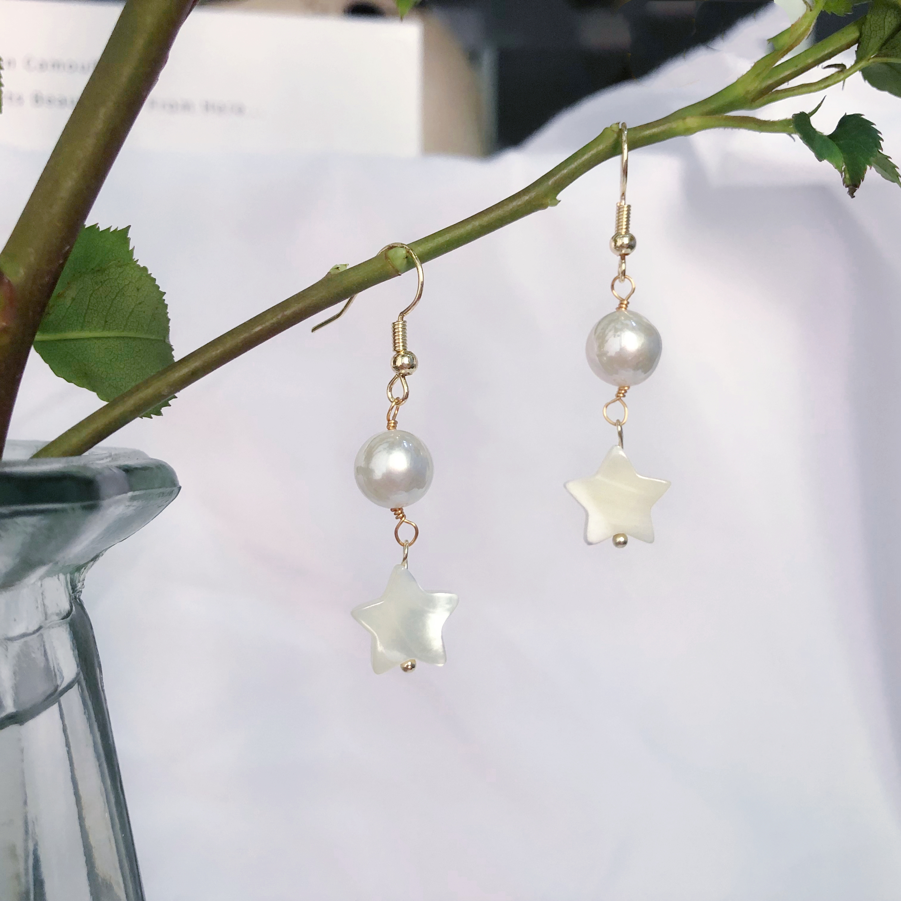 Star Pearl Drop Earrings-likayjewel