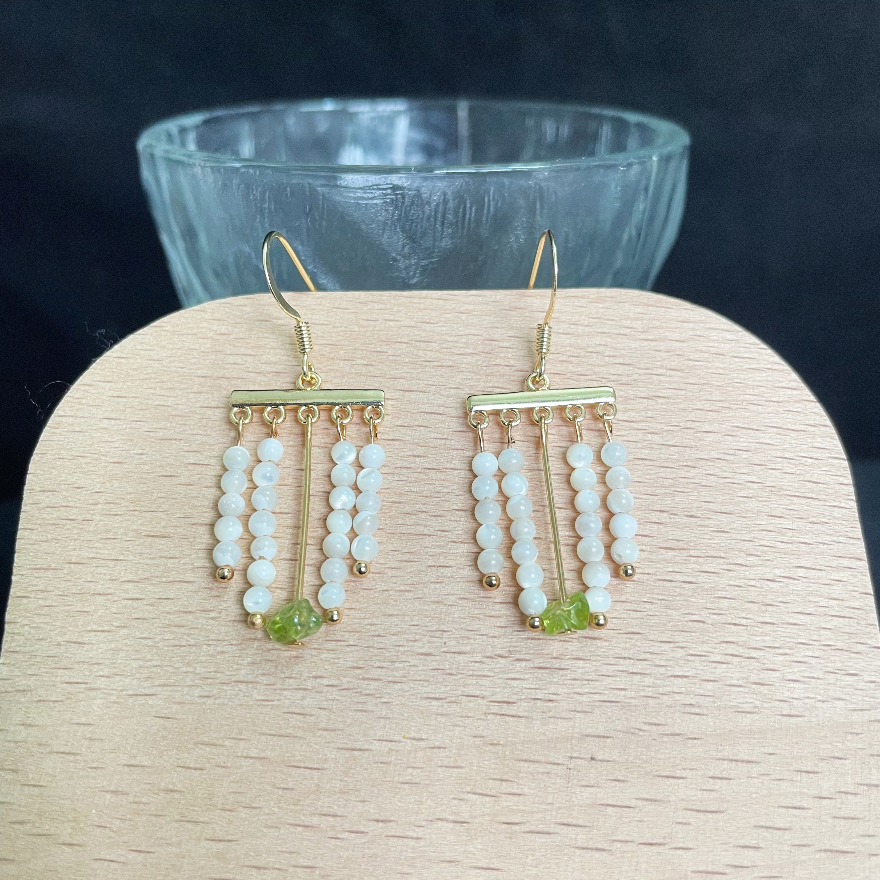 Mother-of-Pearl Beads and Peridot Boho-Chic Tassel Earrings