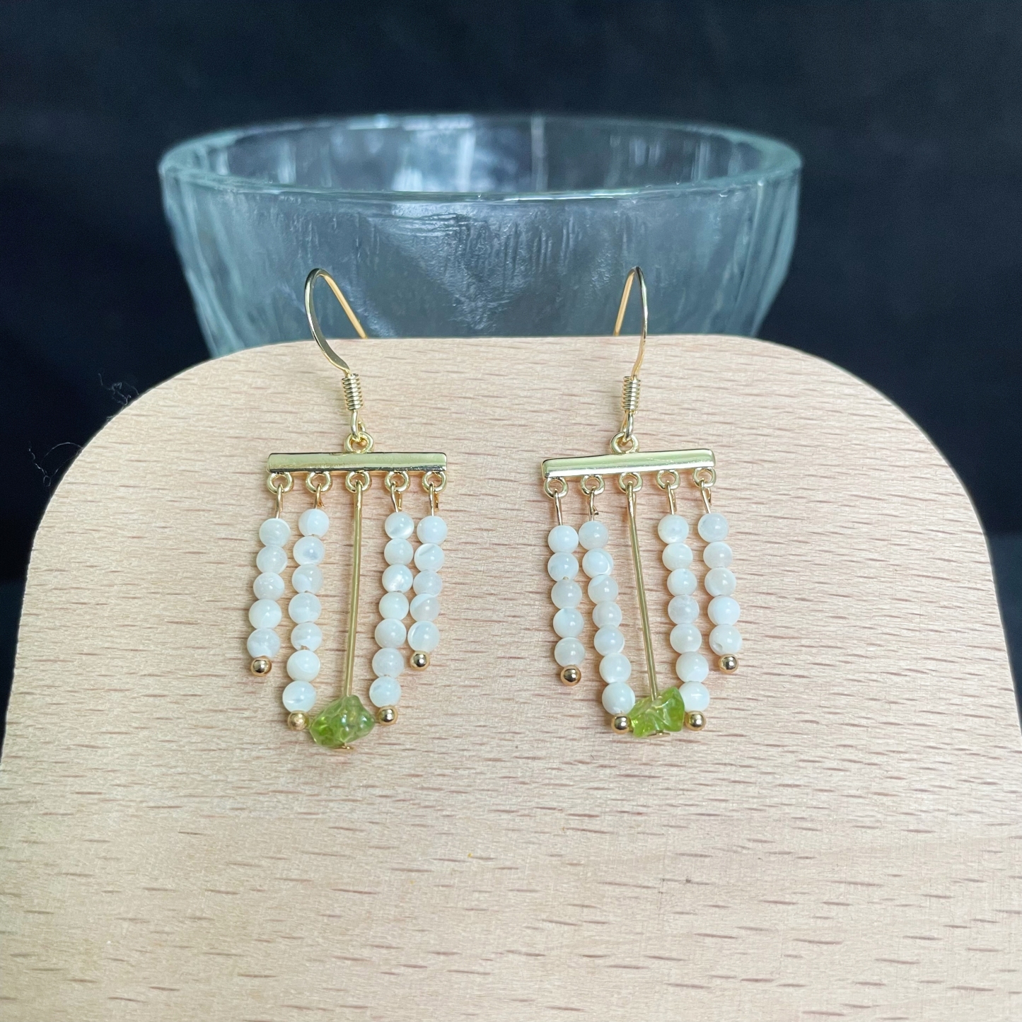 Mother-of-Pearl Beads and Peridot Boho-Chic Tassel Earrings