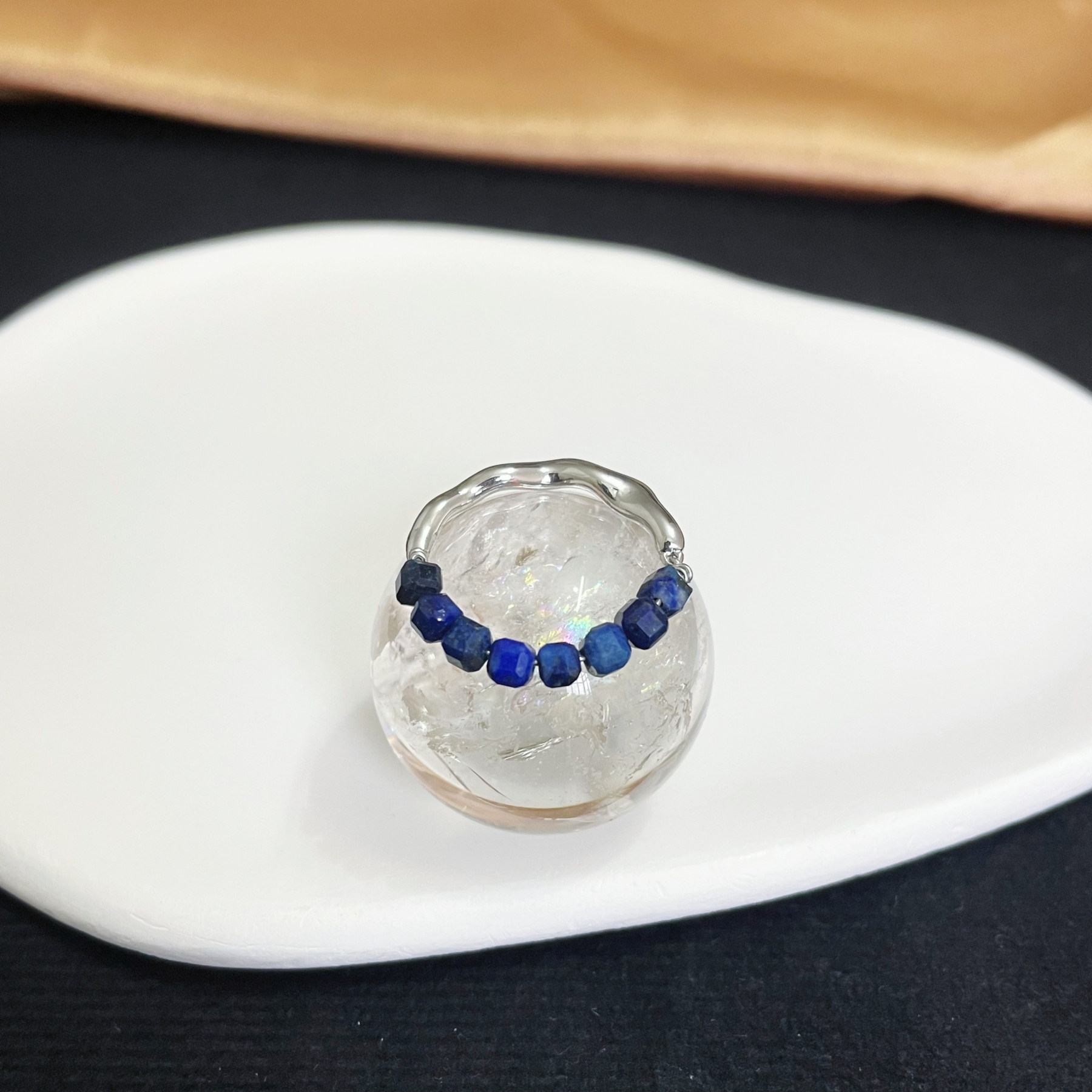 Lapis Lazuli Bead and Irregular Metal Energy Ring