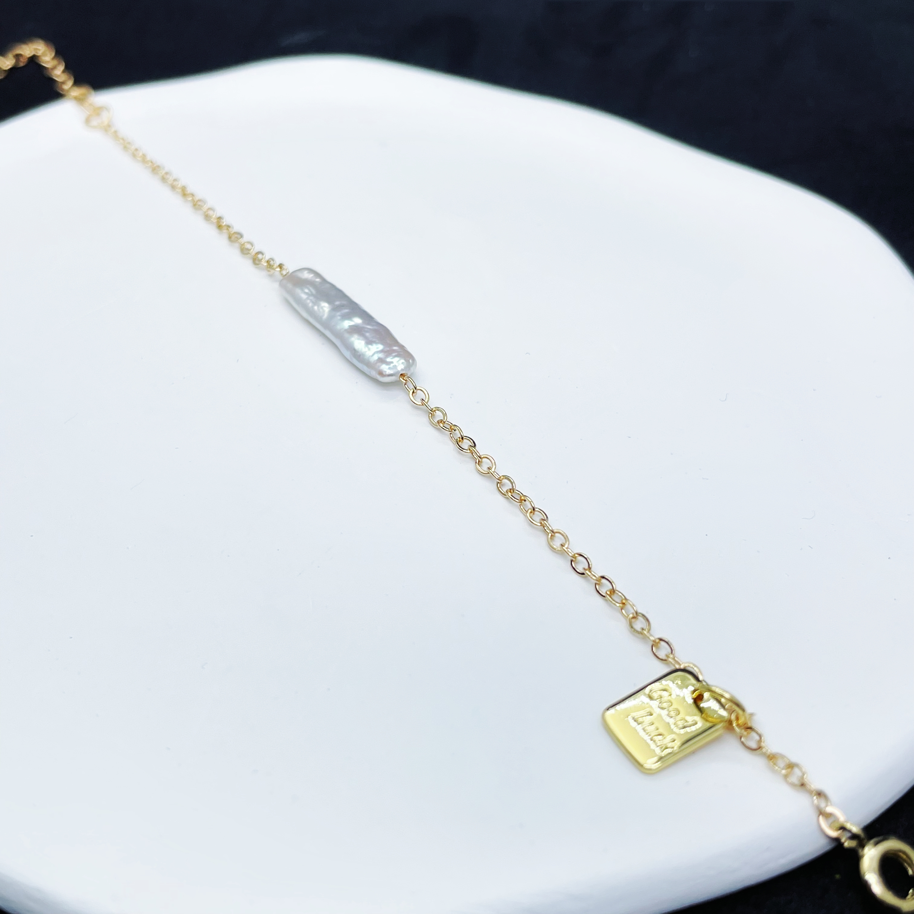 Good Luck Baroque Pearl Bar Bracelet