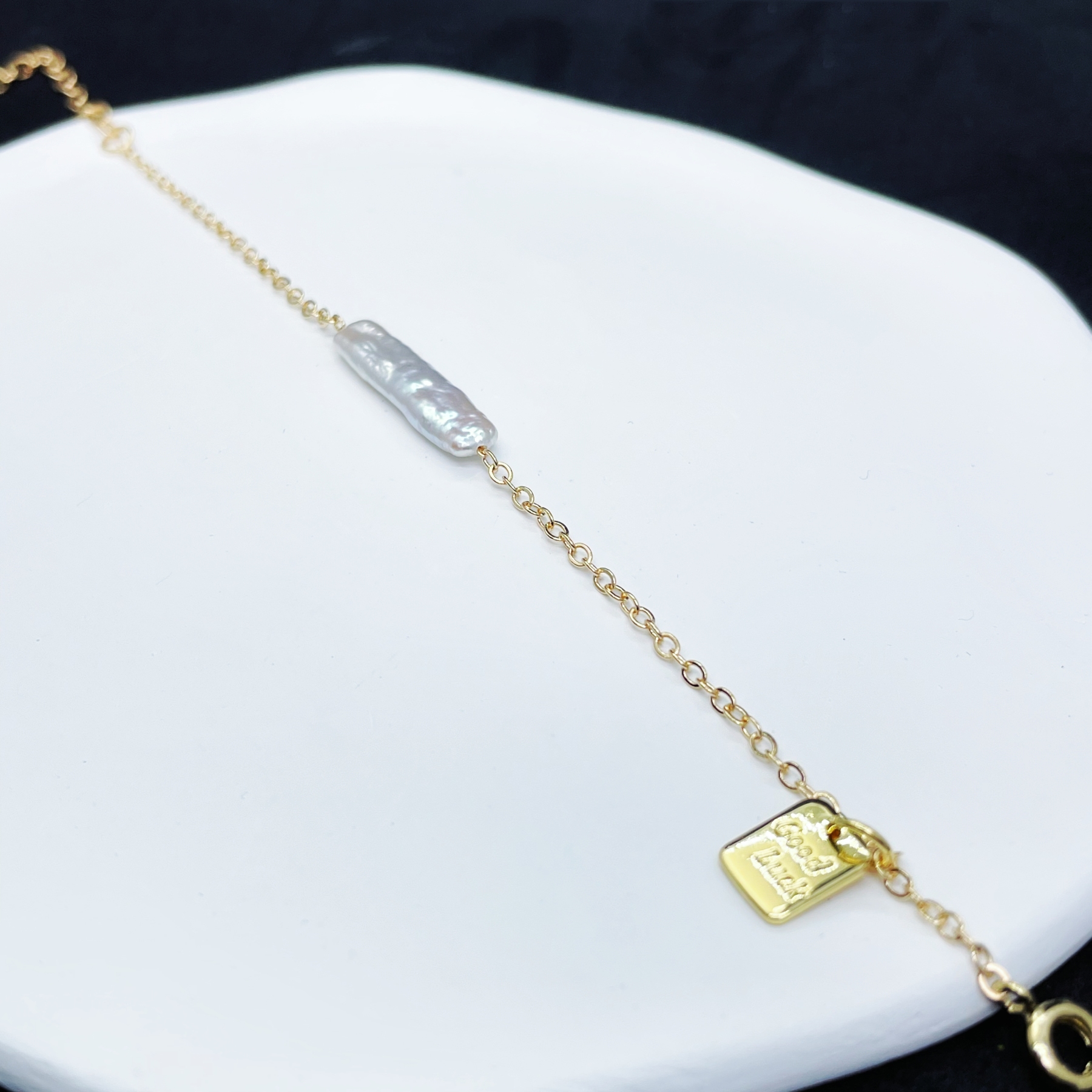 Good Luck Baroque Pearl Bar Bracelet