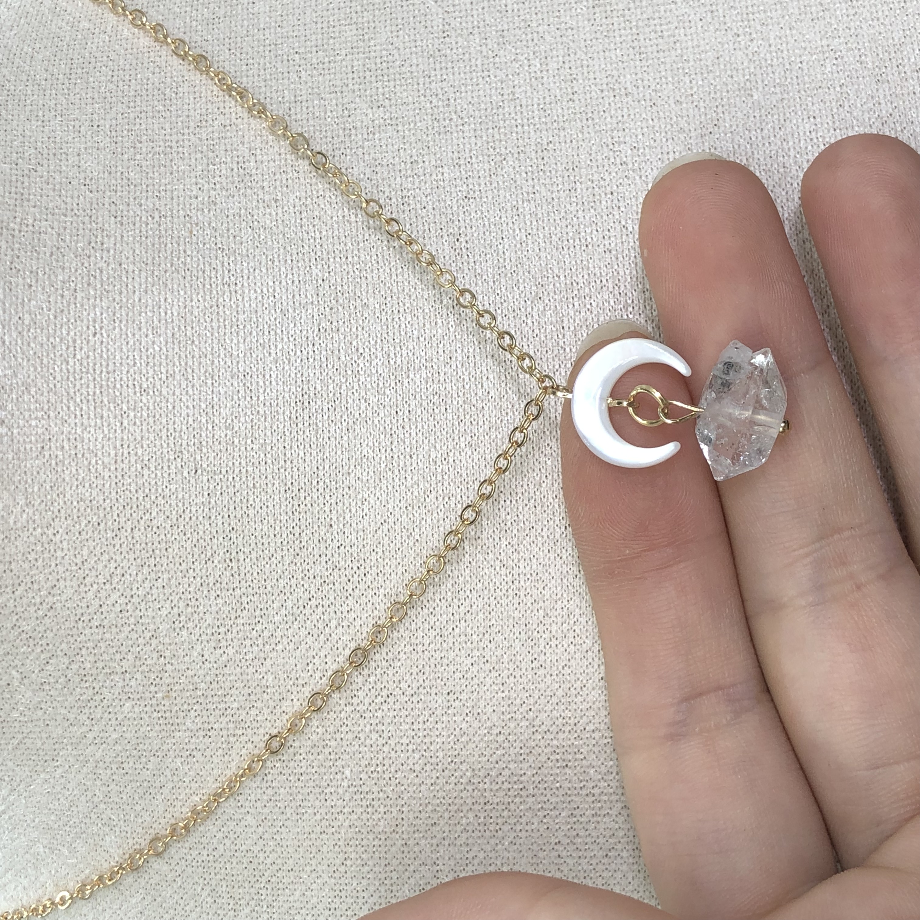 Herkimer Diamond Necklace with Crescent Moon-likayjewel