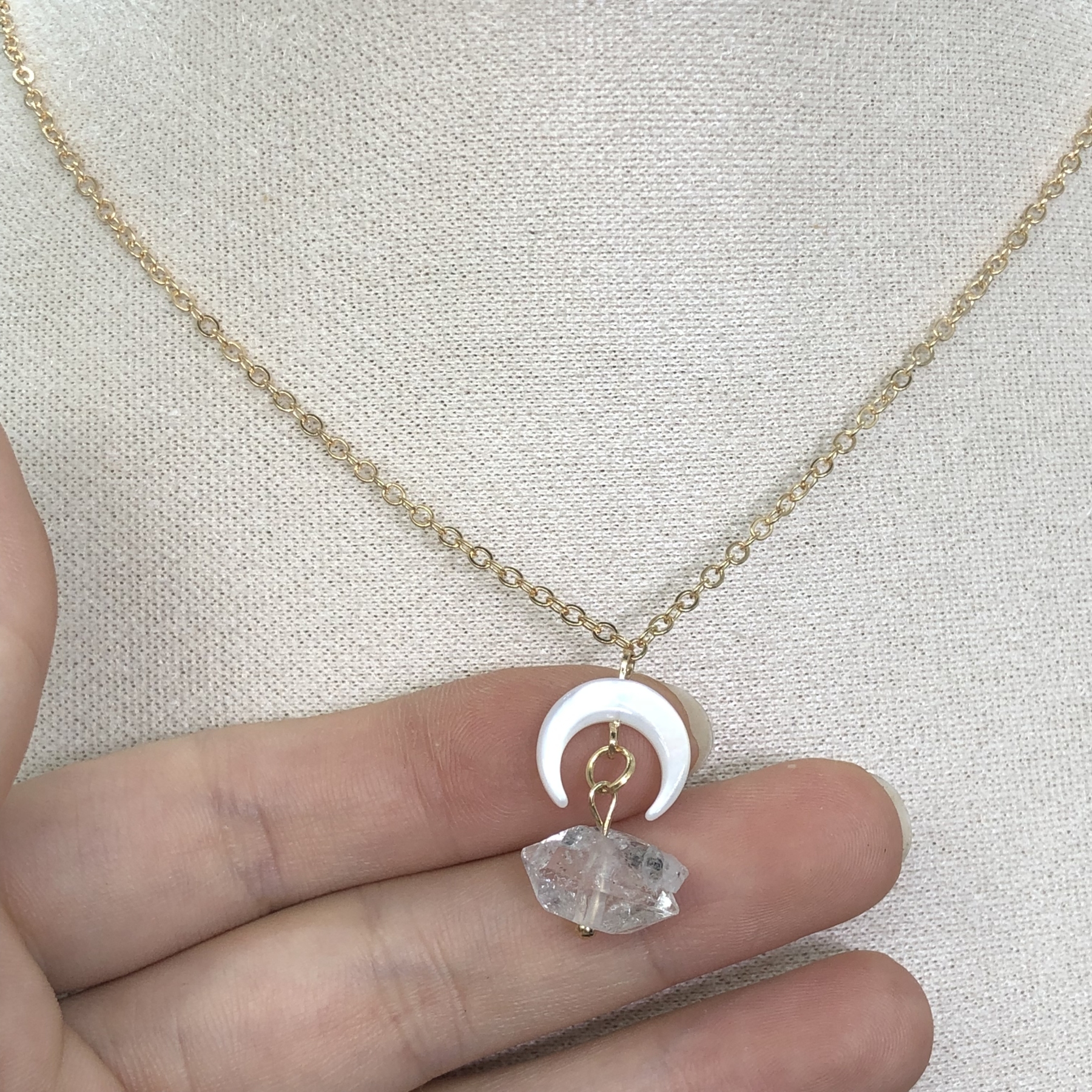 Herkimer Diamond Necklace with Crescent Moon-likayjewel