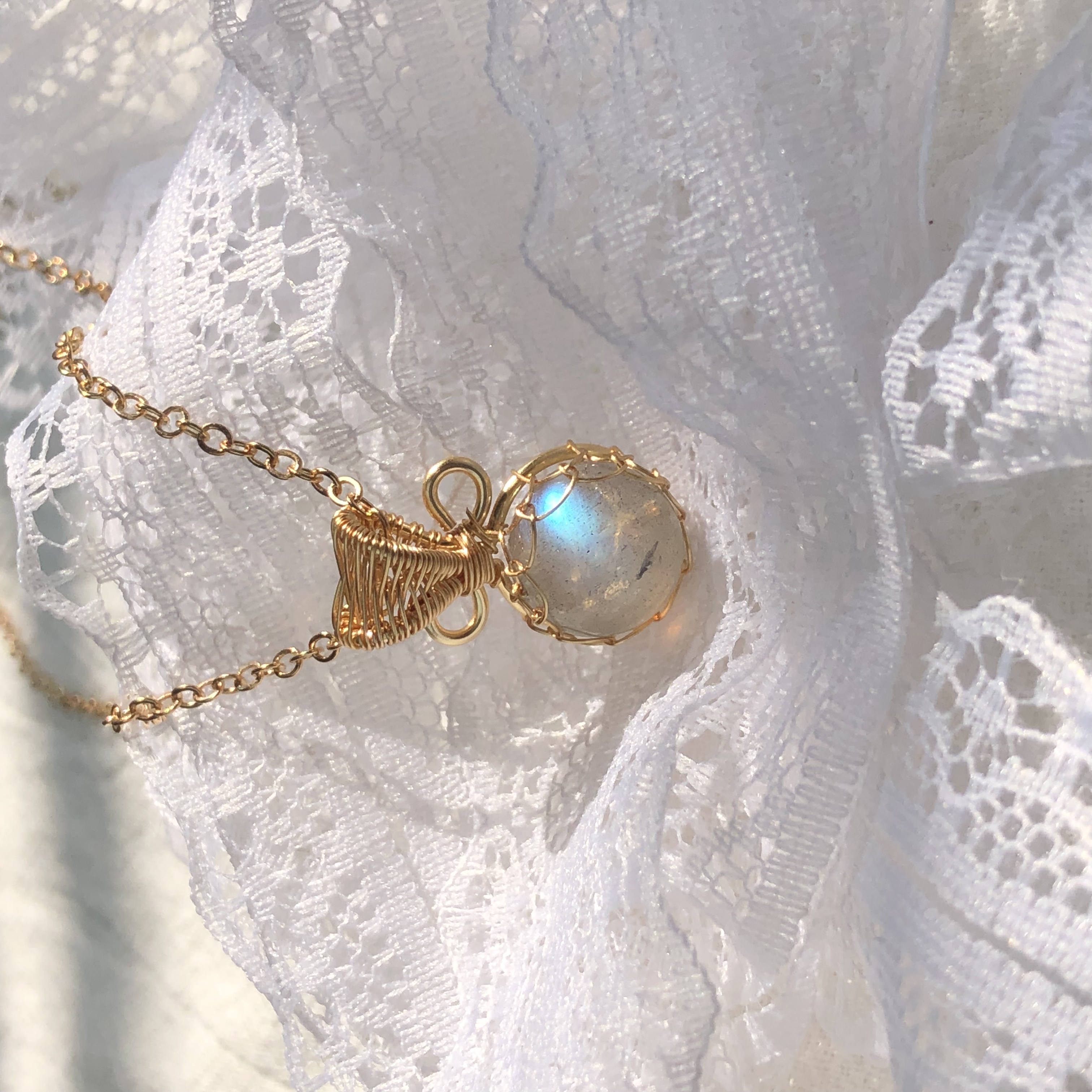 Rainbow Labradorite Wire-Wrapped Design Necklace-likayjewel