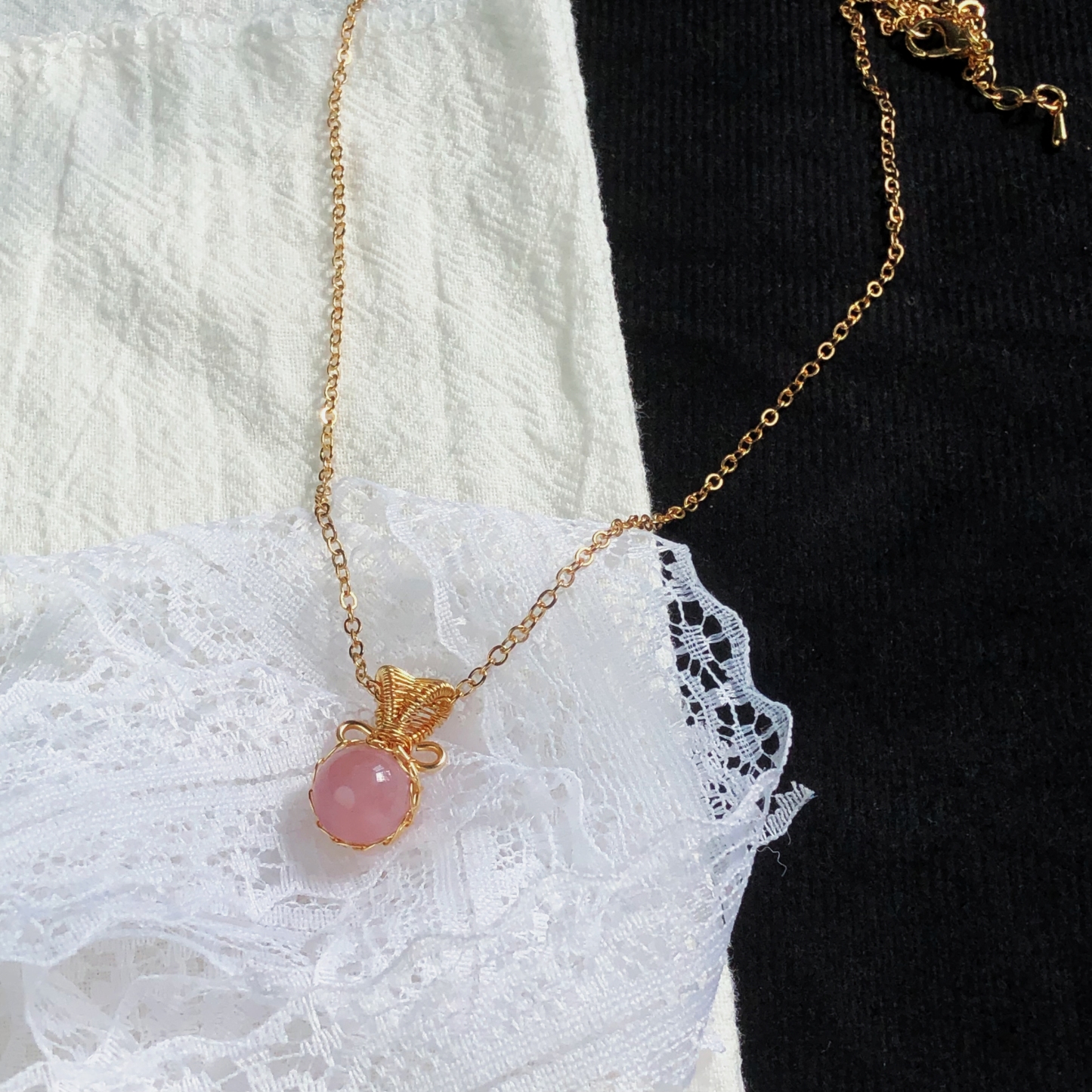 Rose Quartz Necklace Wire-Wrapped Design Necklace-likayjewel