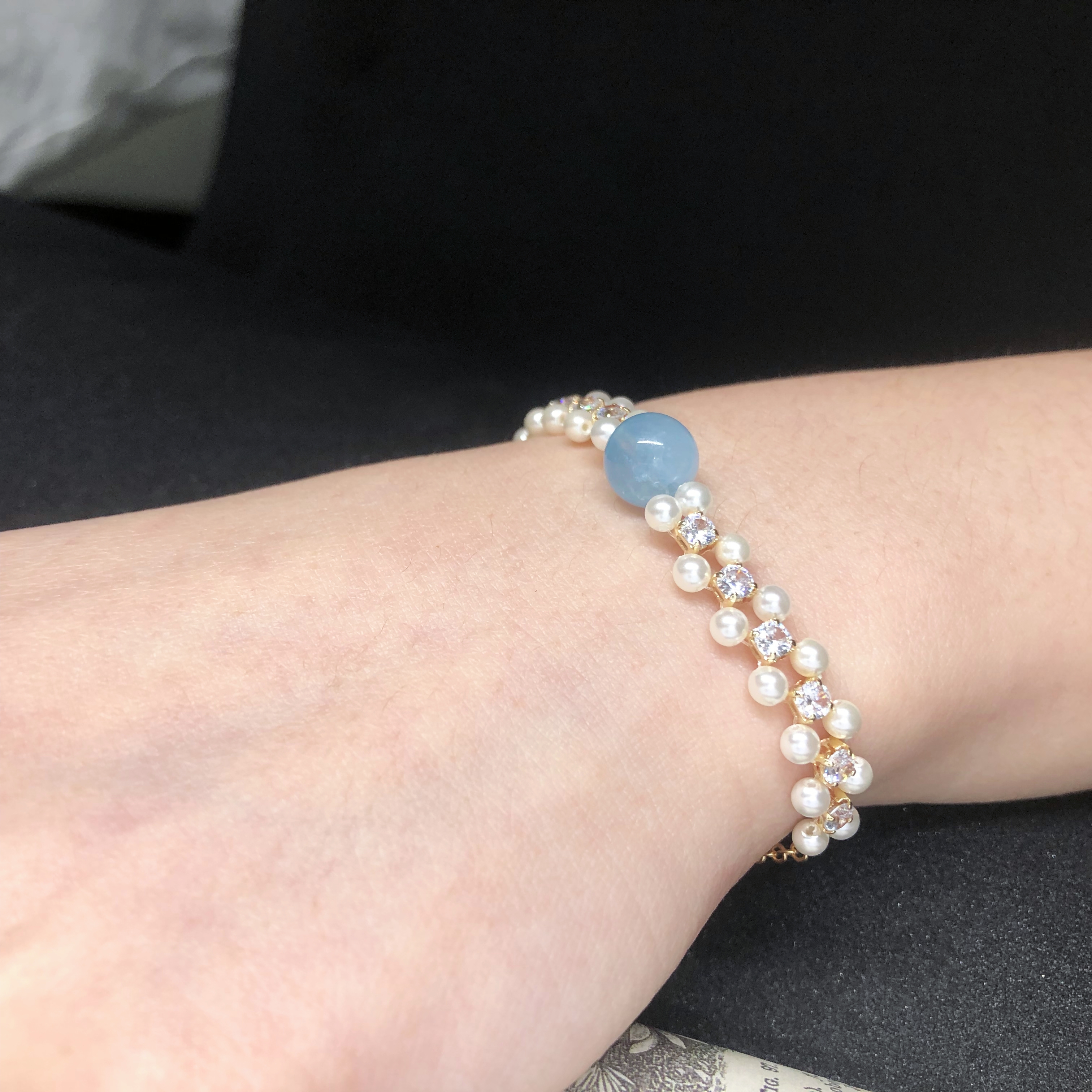 Exquisite Freshwater Pearl Bracelet with Aquamarine-likayjewel