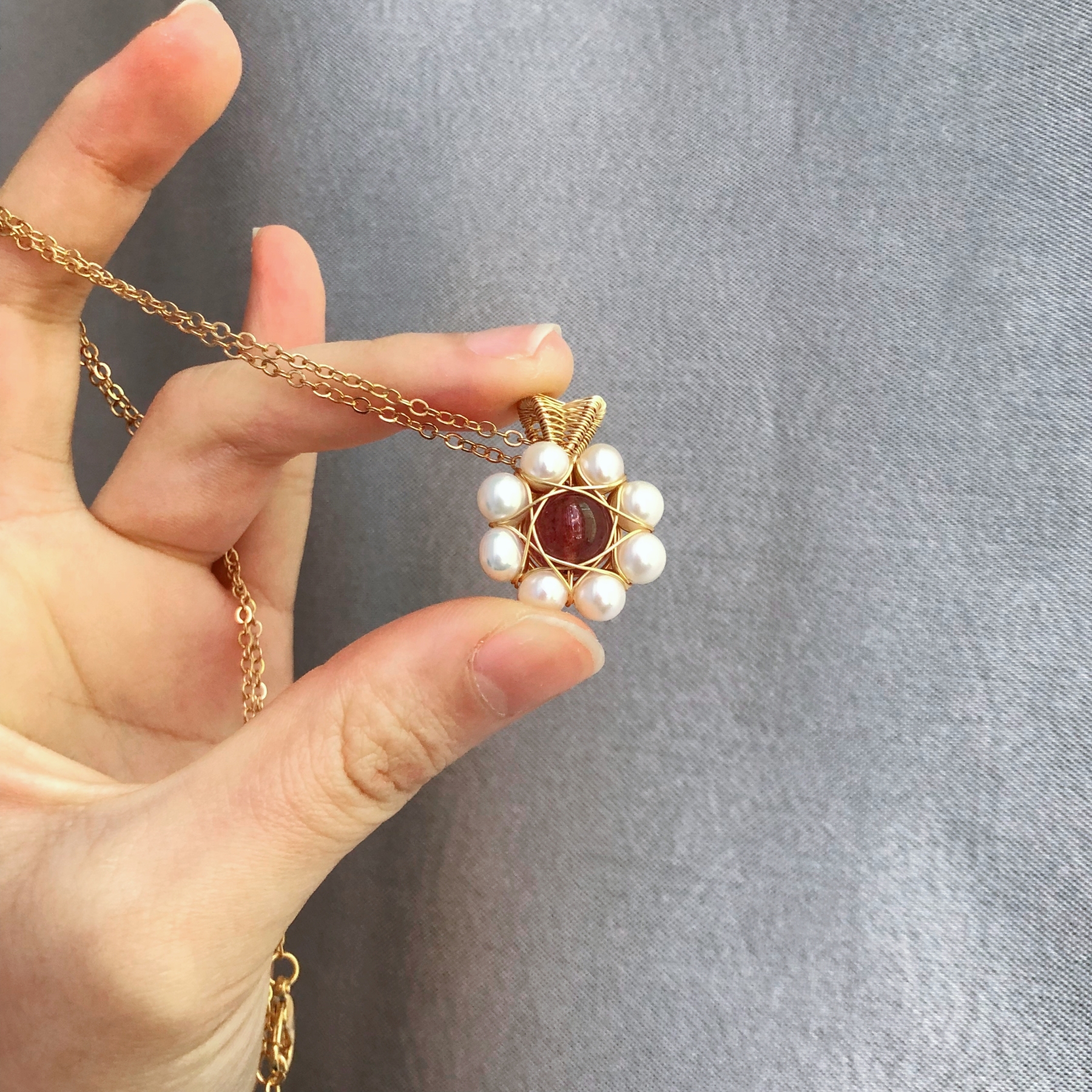 Strawberry Quartz Flower Necklace-likayjewel