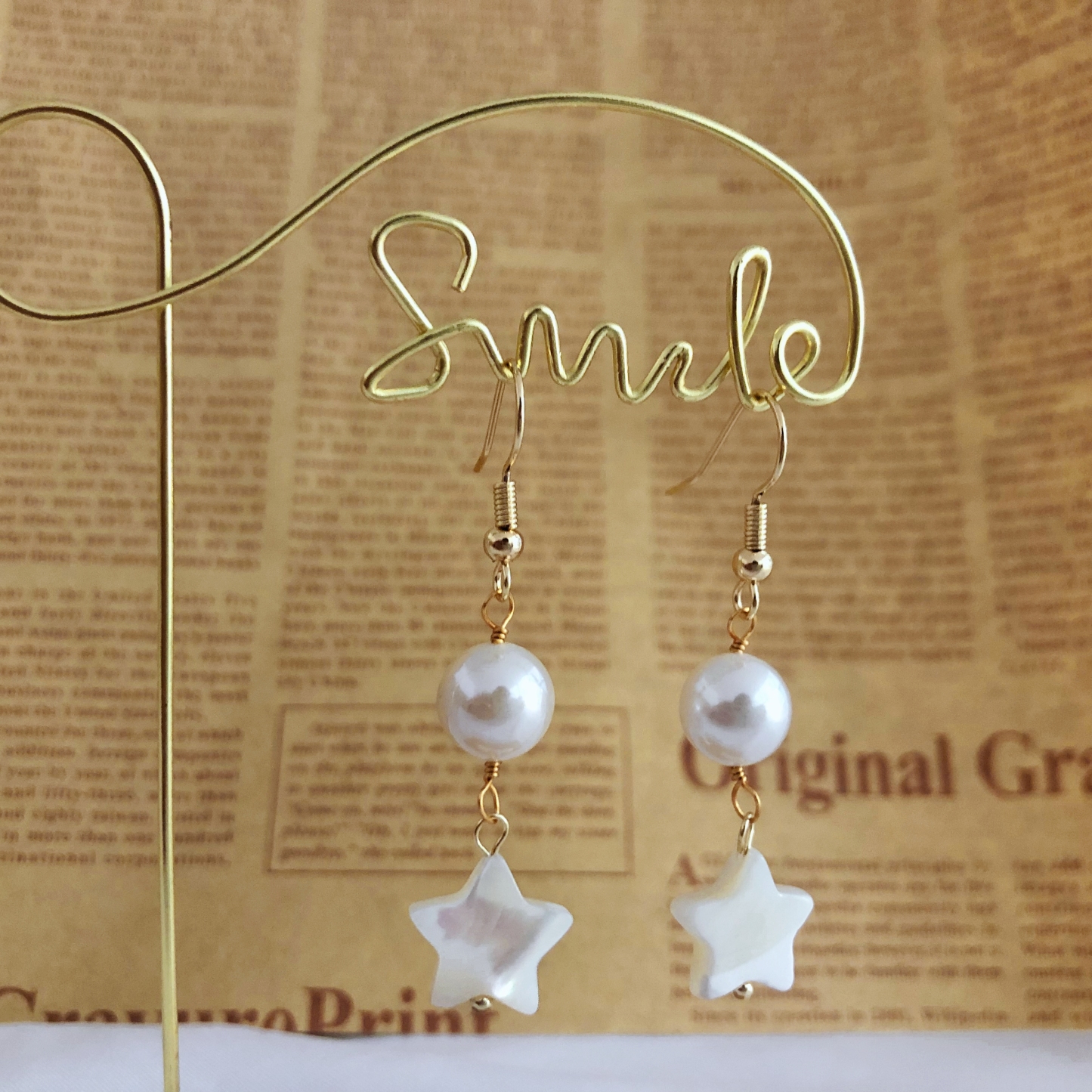 Star Pearl Drop Earrings-likayjewel