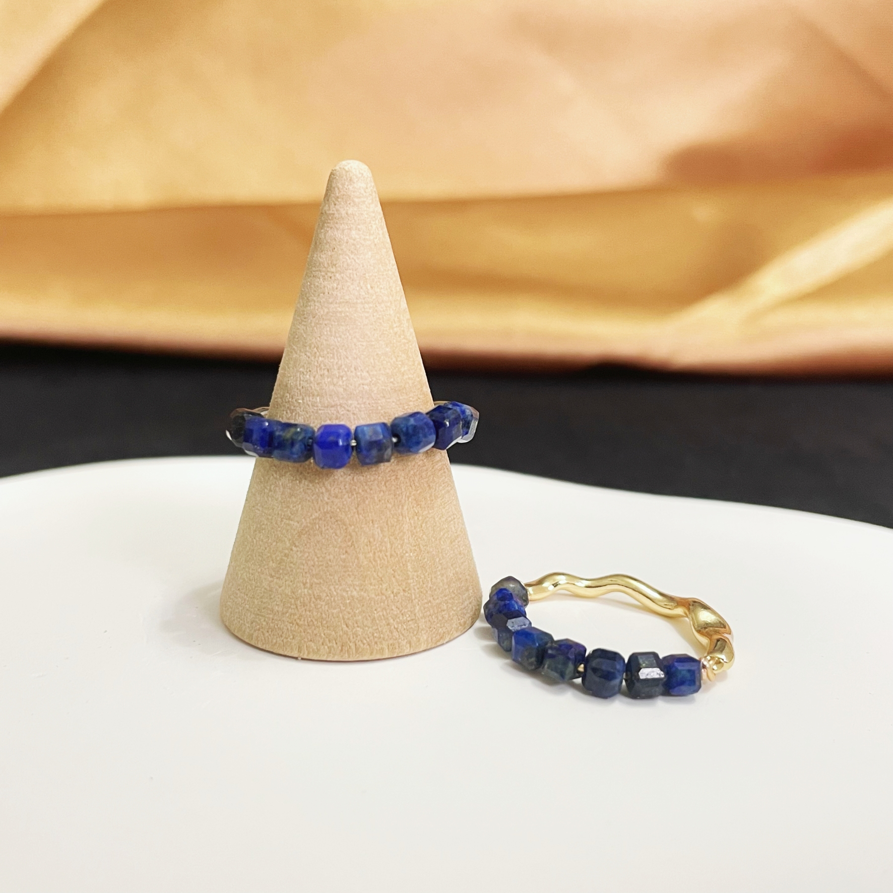 Lapis Lazuli Bead and Irregular Metal Energy Ring