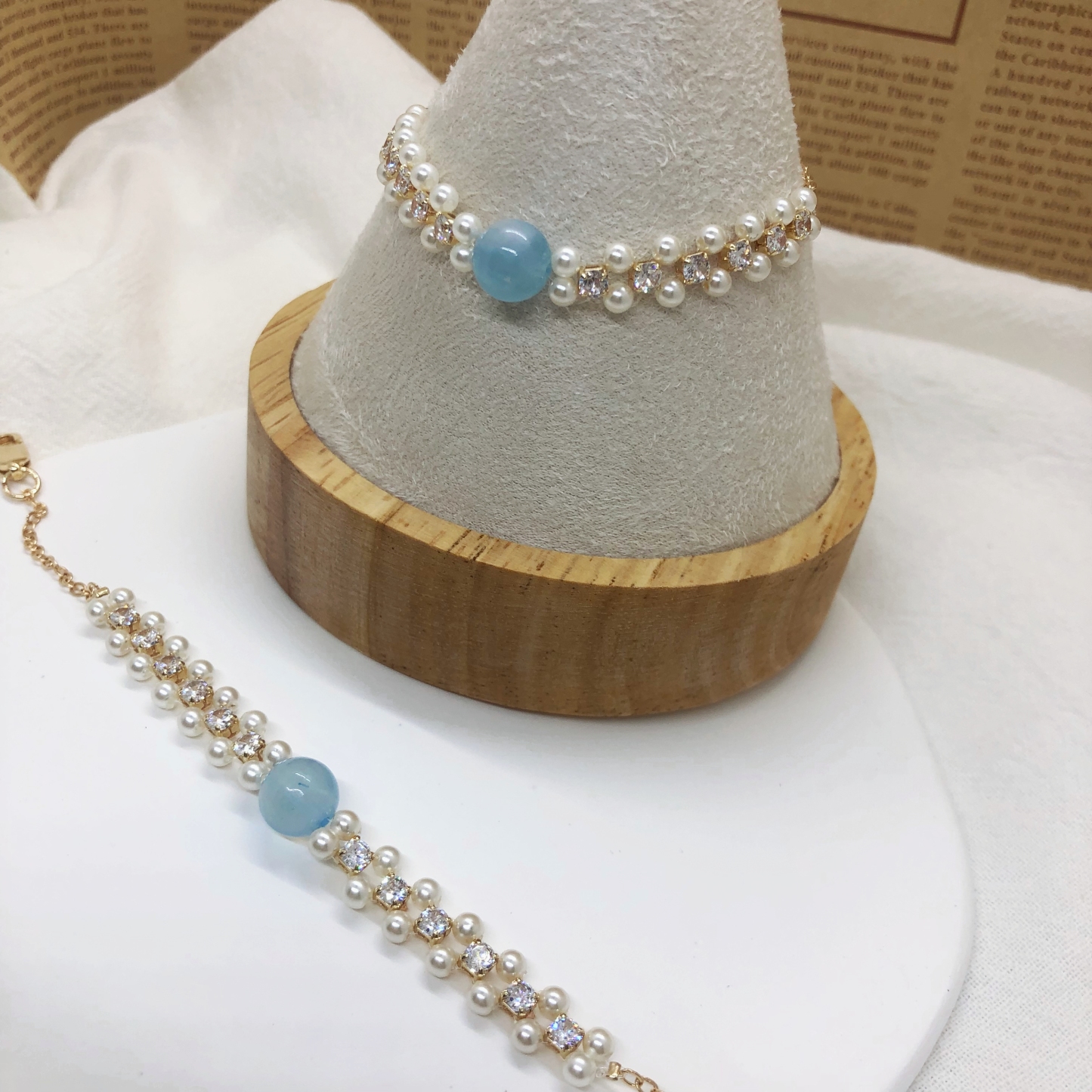 Exquisite Freshwater Pearl Bracelet with Aquamarine-likayjewel