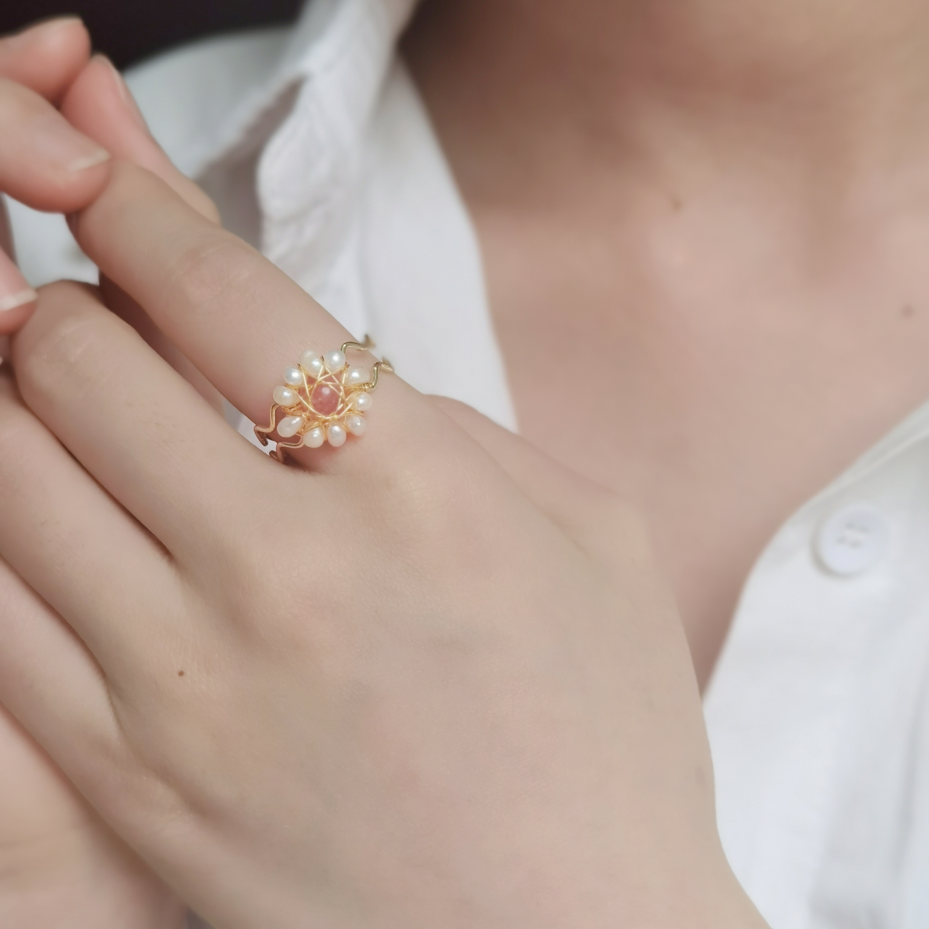 Strawberry Quartz Flower Ring-likayjewel