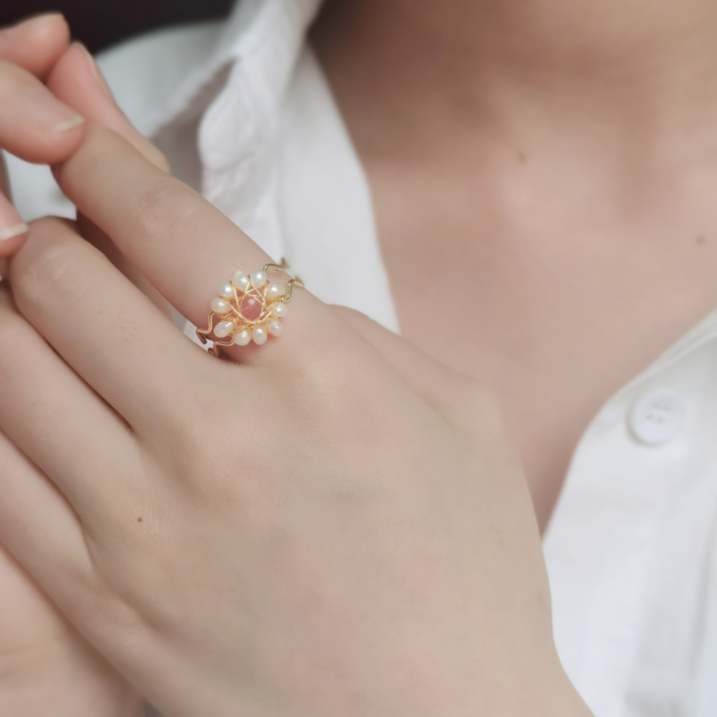 Strawberry Quartz Flower Ring-likayjewel