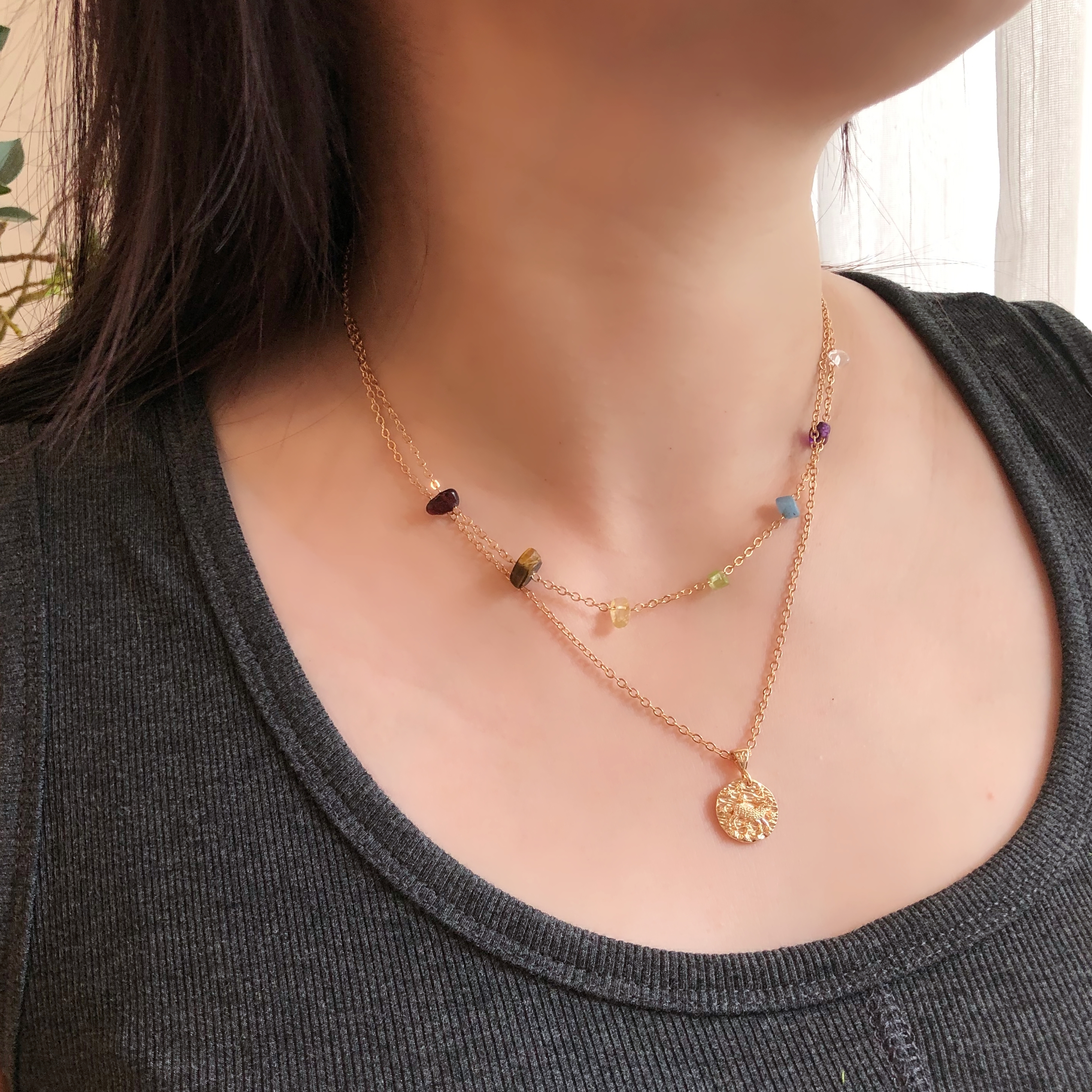 12 Constellations Zodiac Necklace with 7 Chakra Stones-likayjewel