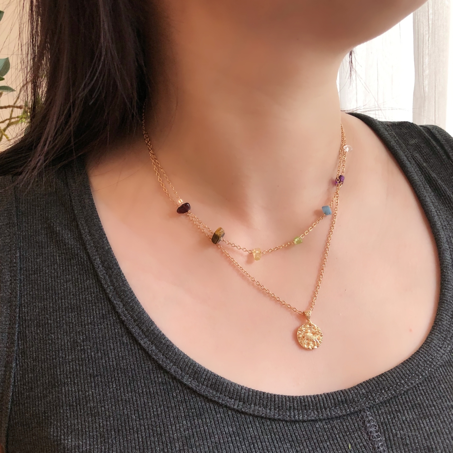 12 Constellations Zodiac Necklace with 7 Chakra Stones-likayjewel