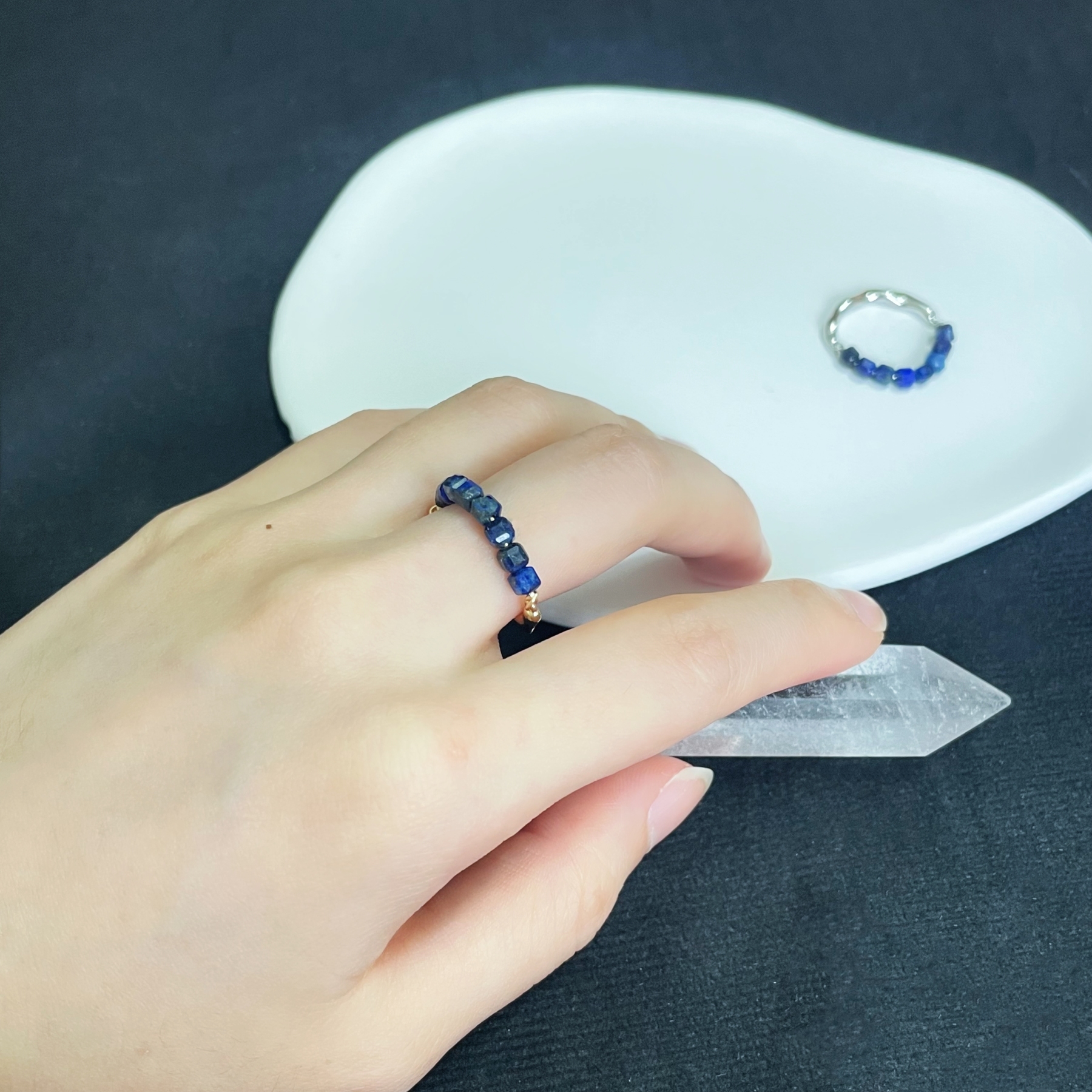 Lapis Lazuli Bead and Irregular Metal Energy Ring