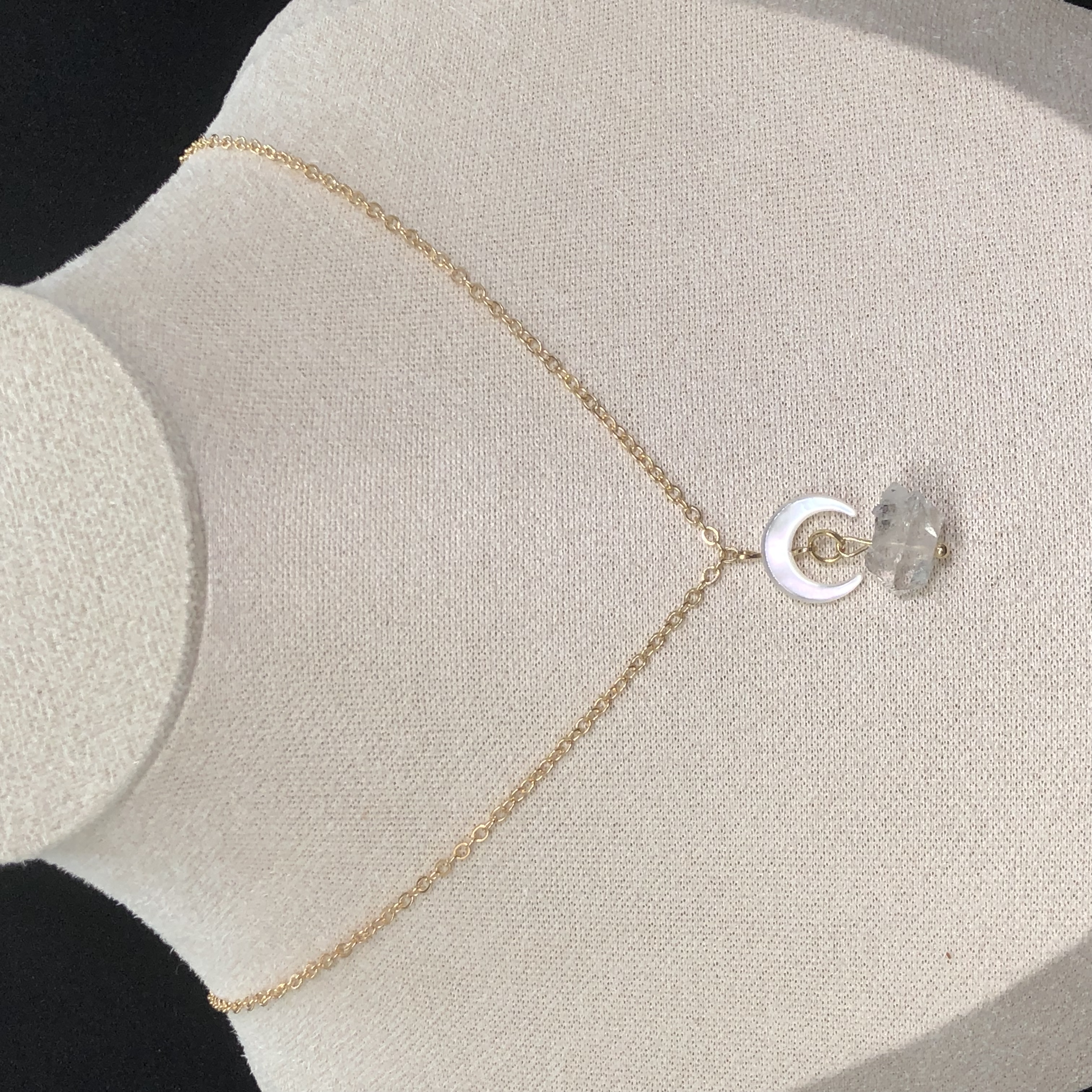 Herkimer Diamond Necklace with Crescent Moon-likayjewel