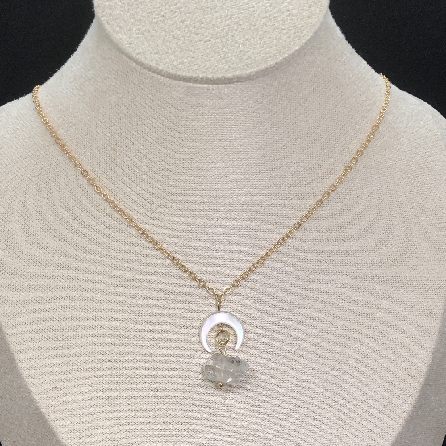 Herkimer Diamond Necklace with Crescent Moon-likayjewel