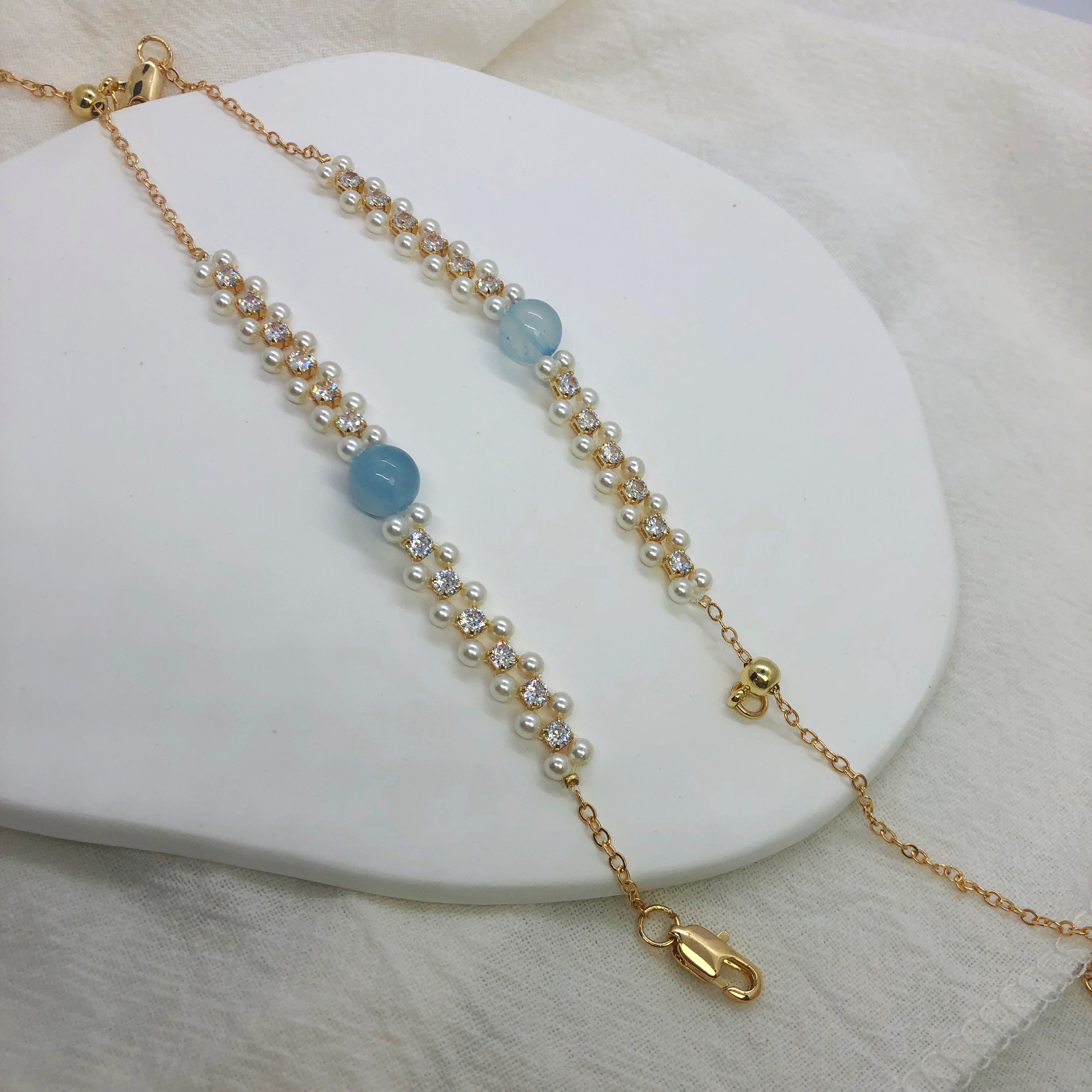 Exquisite Freshwater Pearl Bracelet with Aquamarine-likayjewel