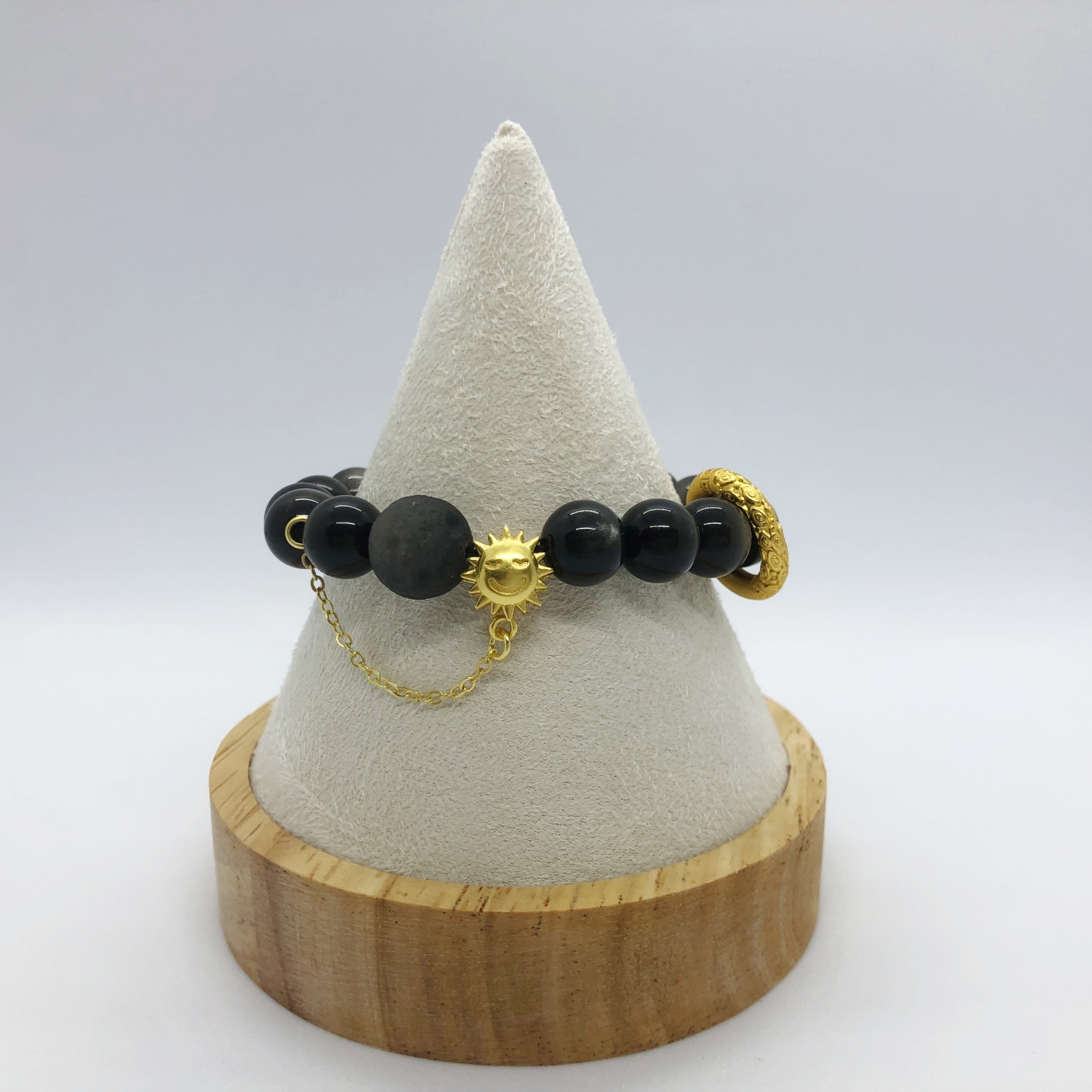 Silver Obsidian Bracelets with Sun or Moon Charms-likayjewel