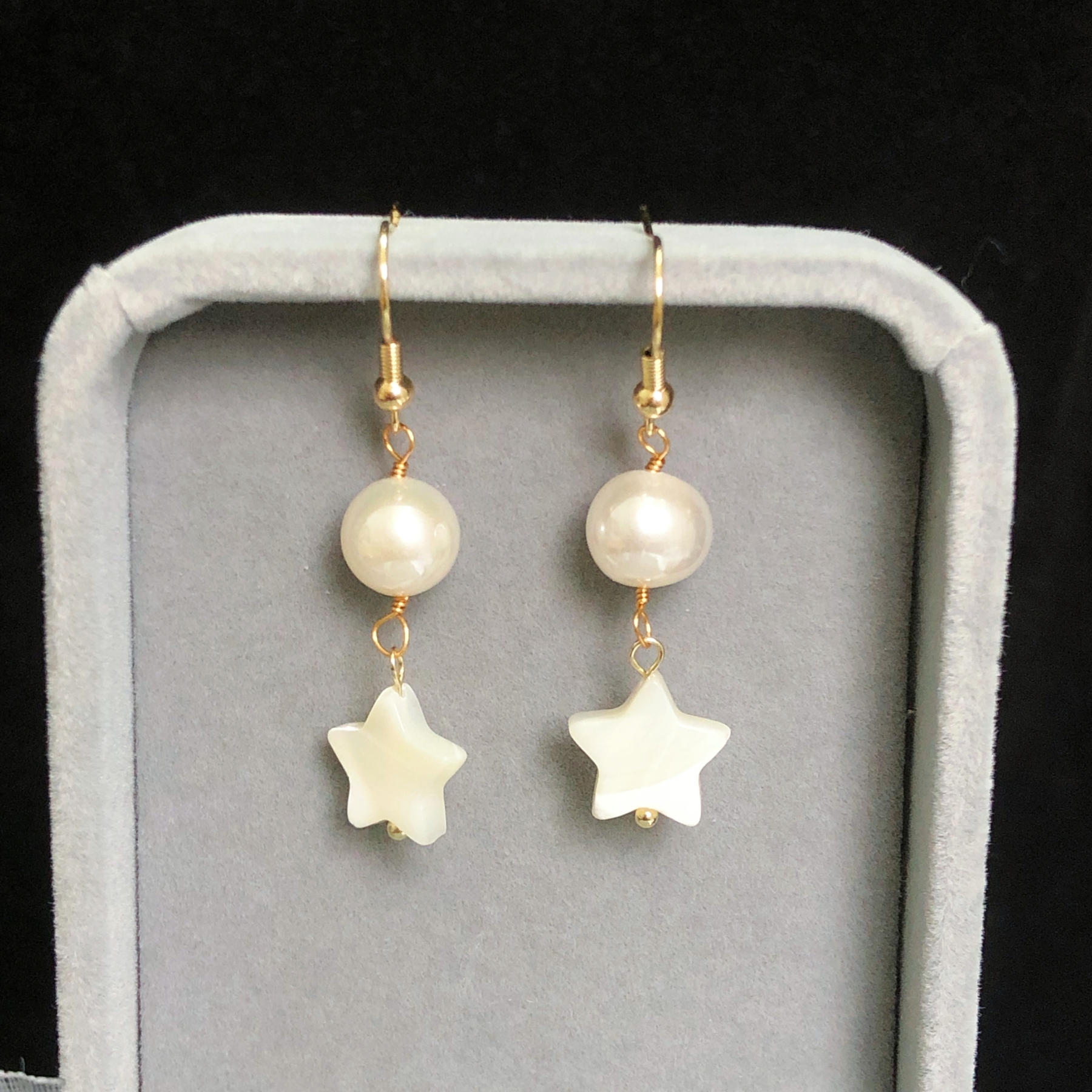Star Pearl Drop Earrings-likayjewel