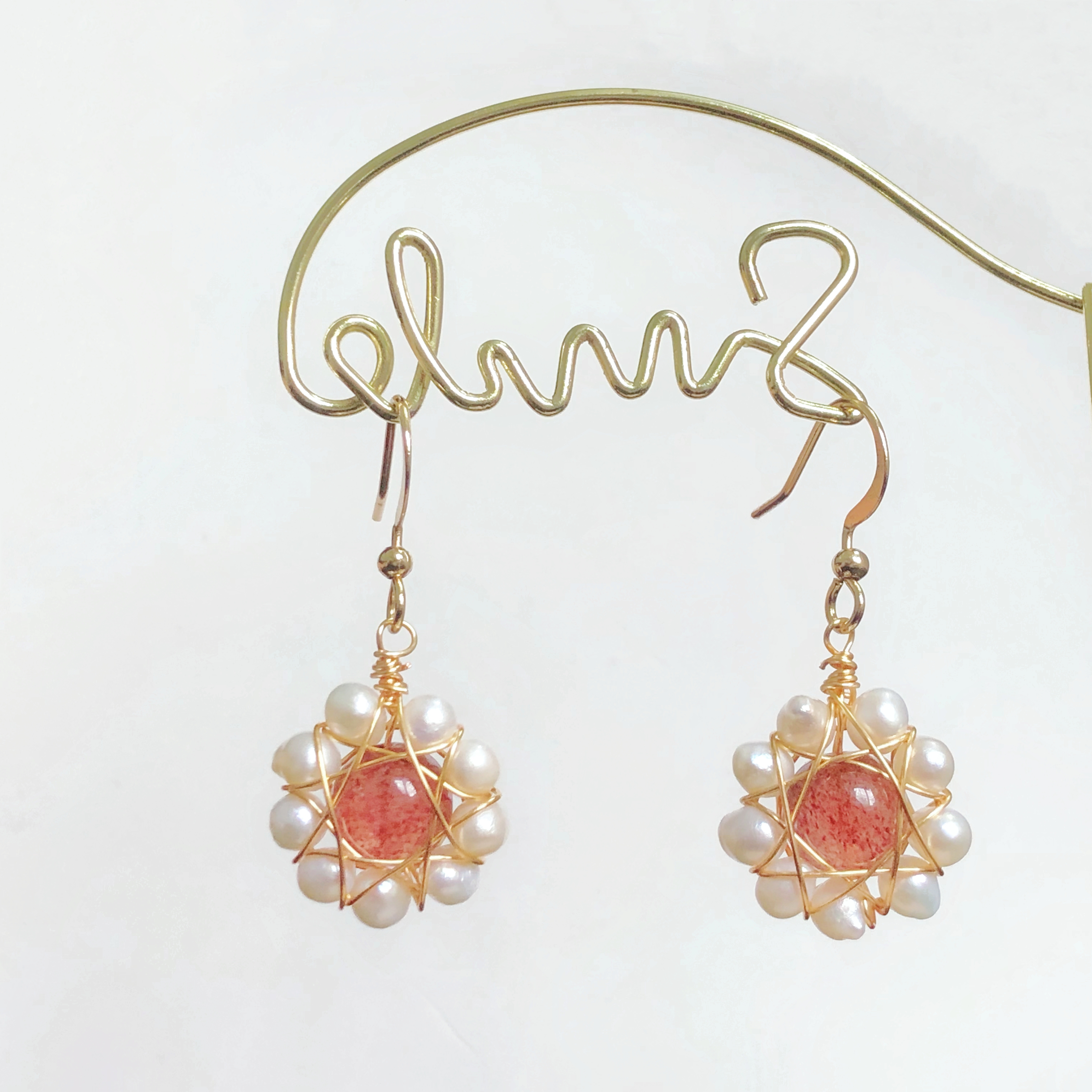 Strawberry Quartz Flower Drop Earrings-likayjewel