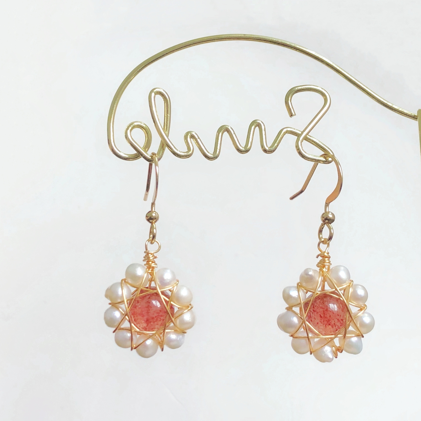Strawberry Quartz Flower Drop Earrings-likayjewel