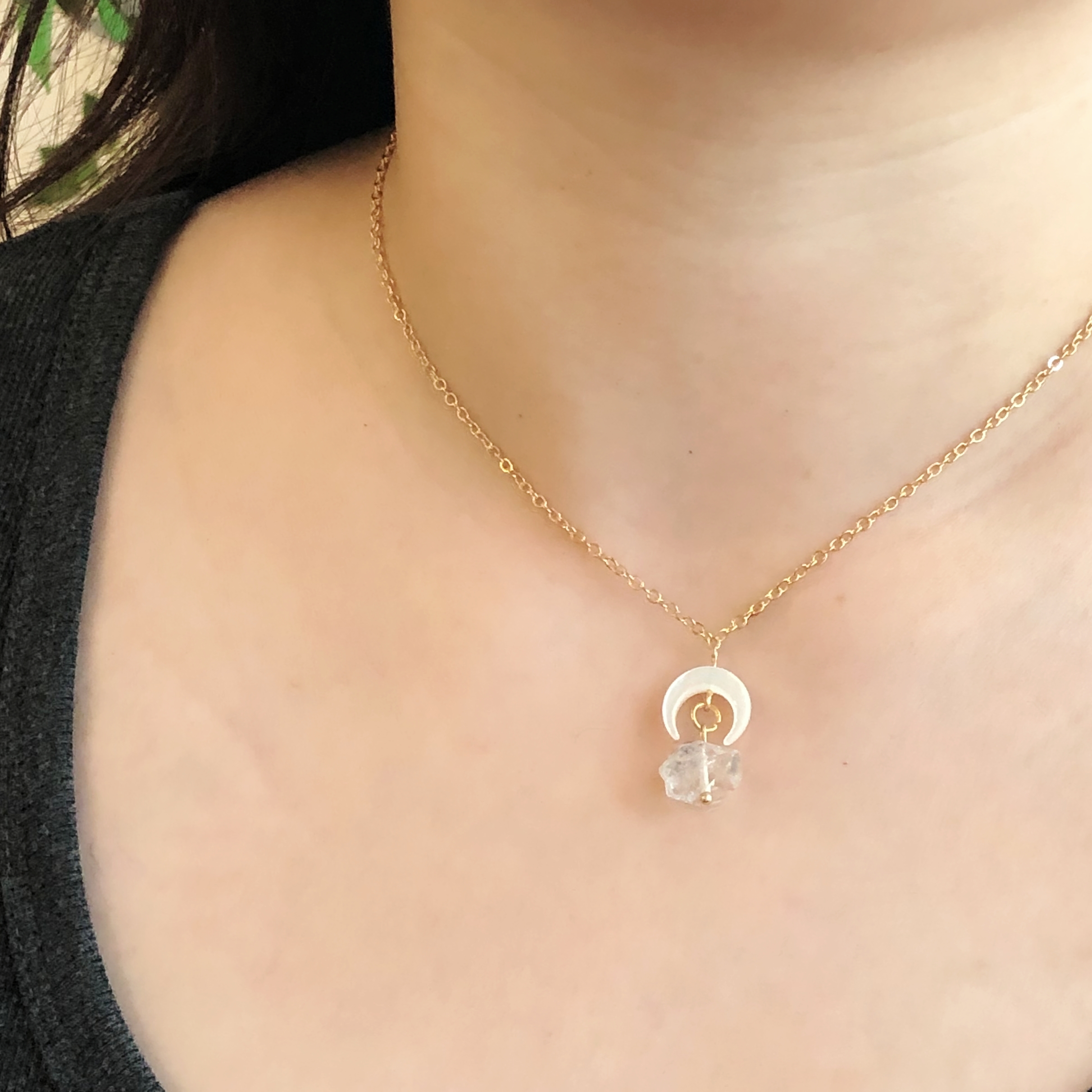 Herkimer Diamond Necklace with Crescent Moon-likayjewel