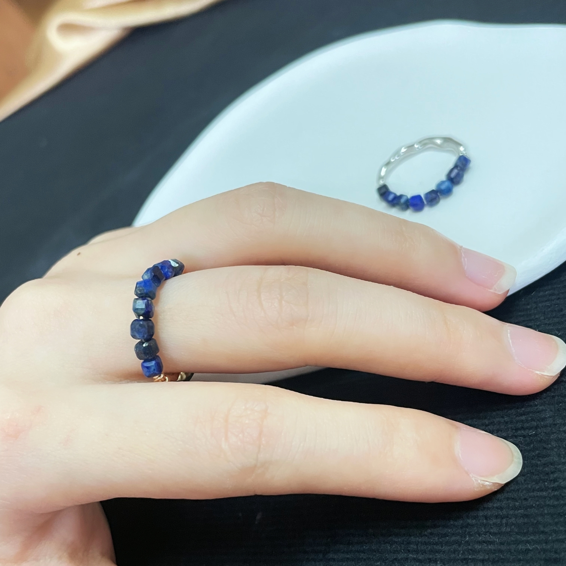 Lapis Lazuli Bead and Irregular Metal Energy Ring