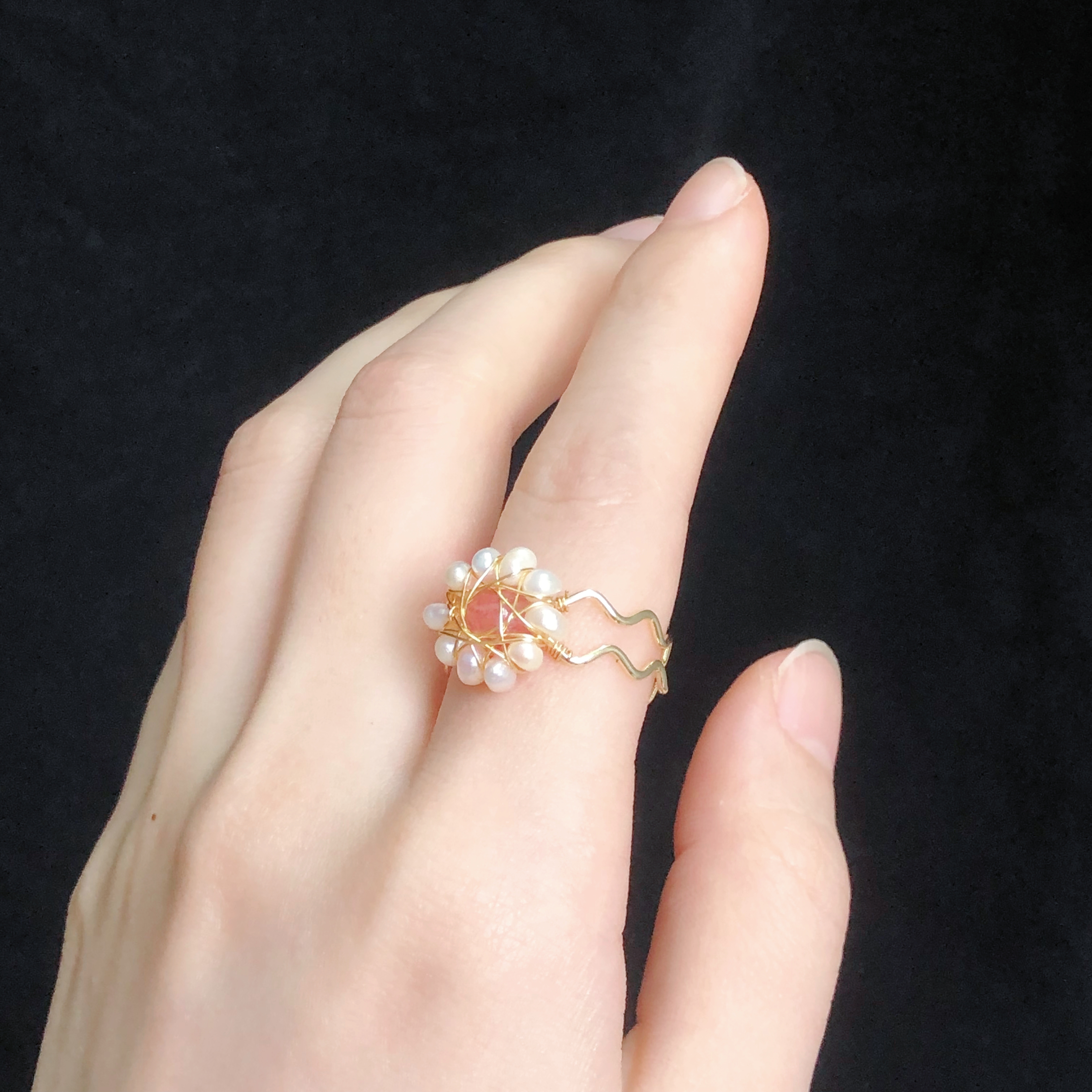Strawberry Quartz Flower Ring-likayjewel