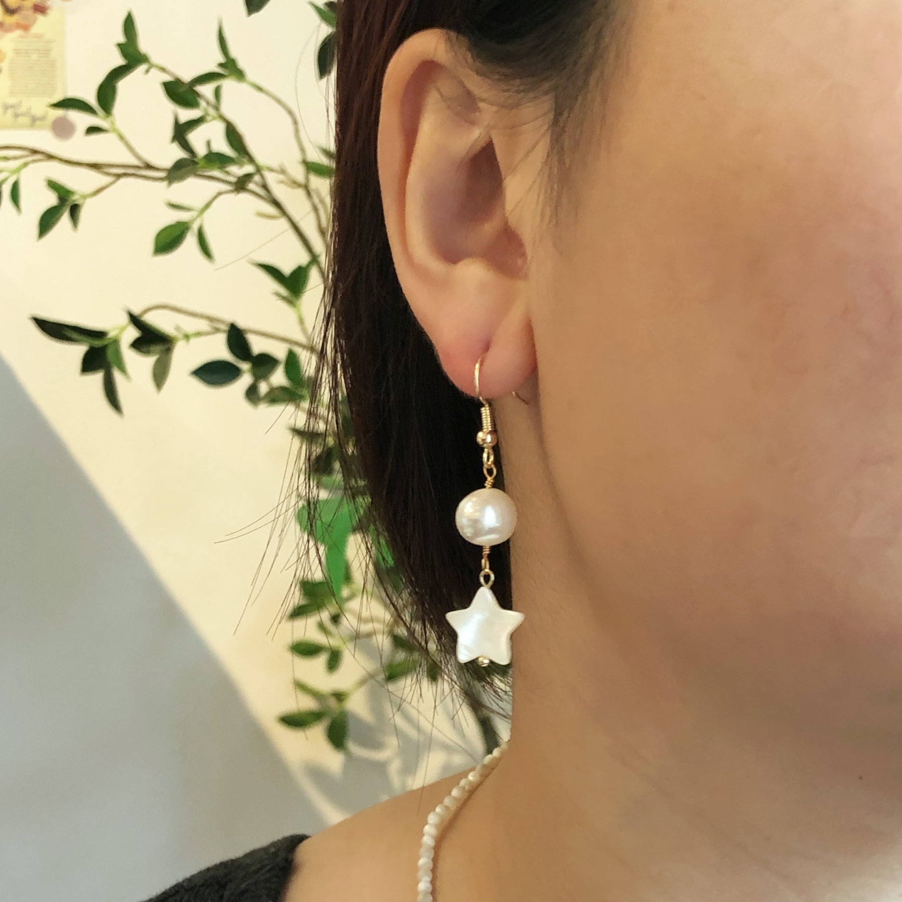 Star Pearl Drop Earrings-likayjewel