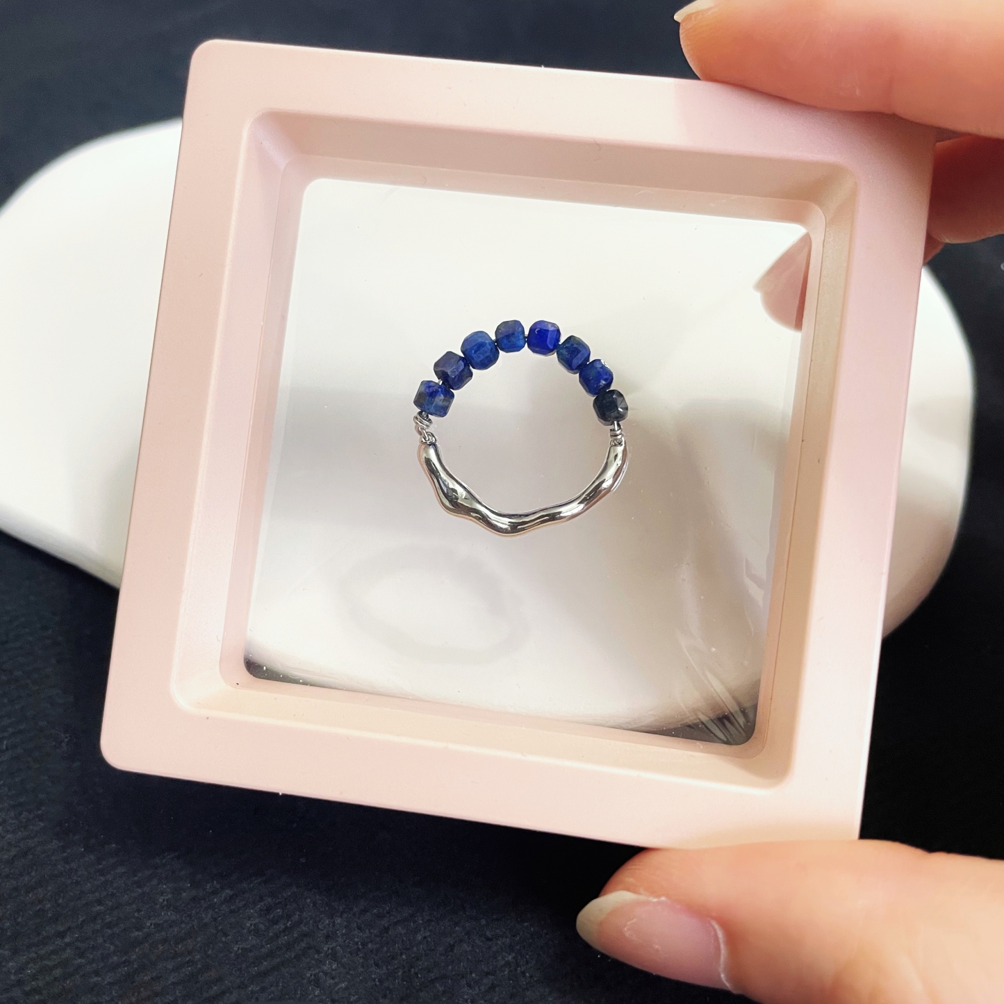 Lapis Lazuli Bead and Irregular Metal Energy Ring