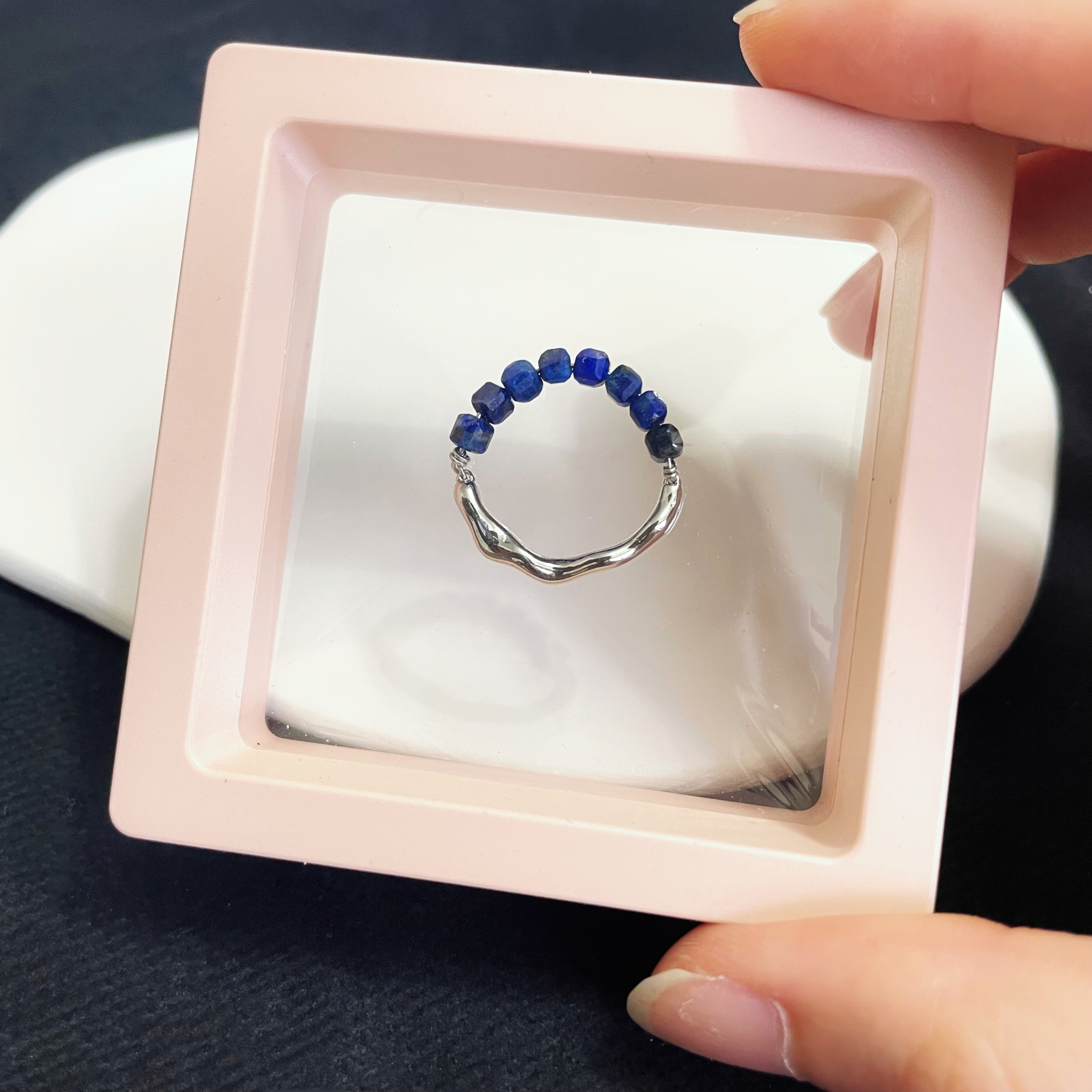 Lapis Lazuli Bead and Irregular Metal Energy Ring