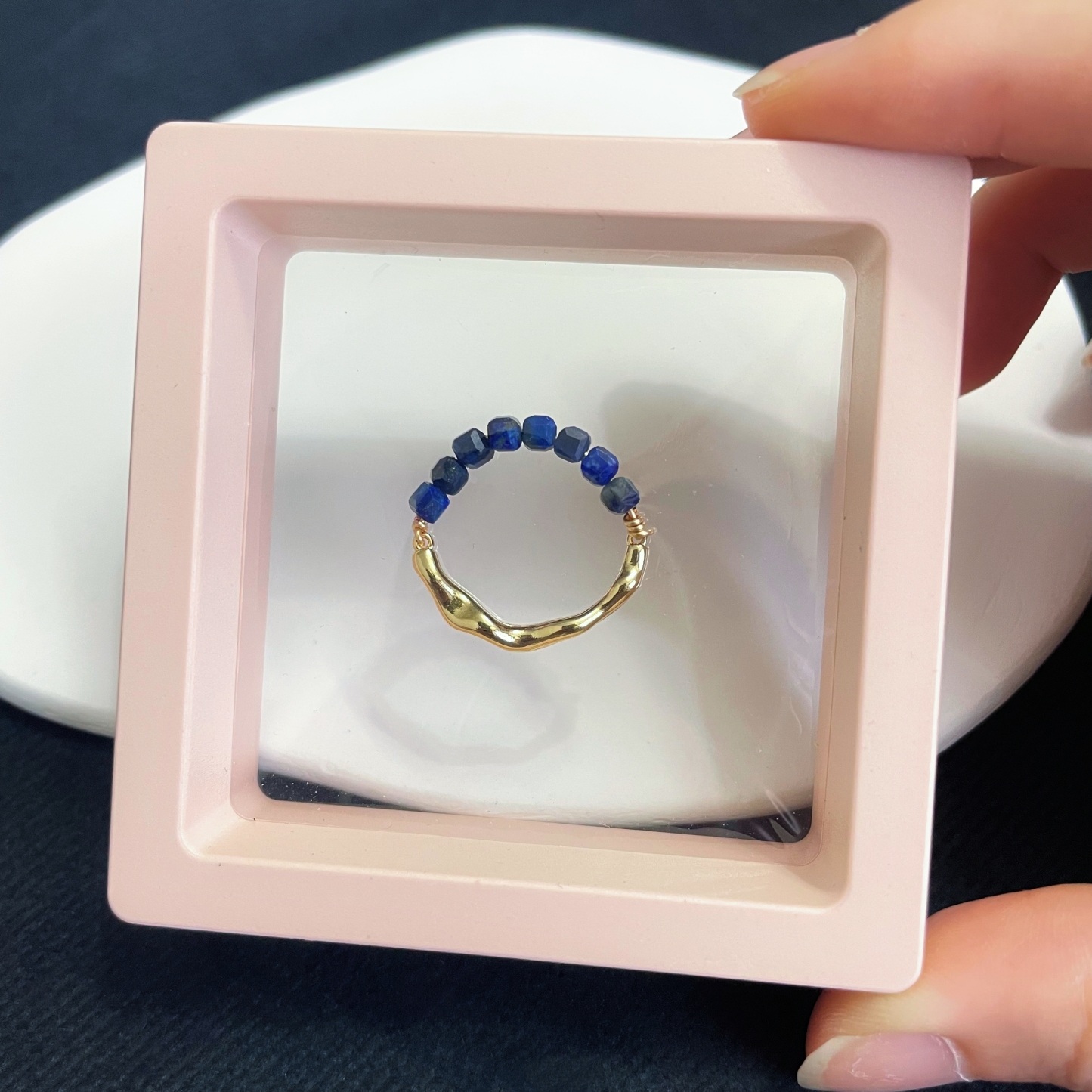 Lapis Lazuli Bead and Irregular Metal Energy Ring
