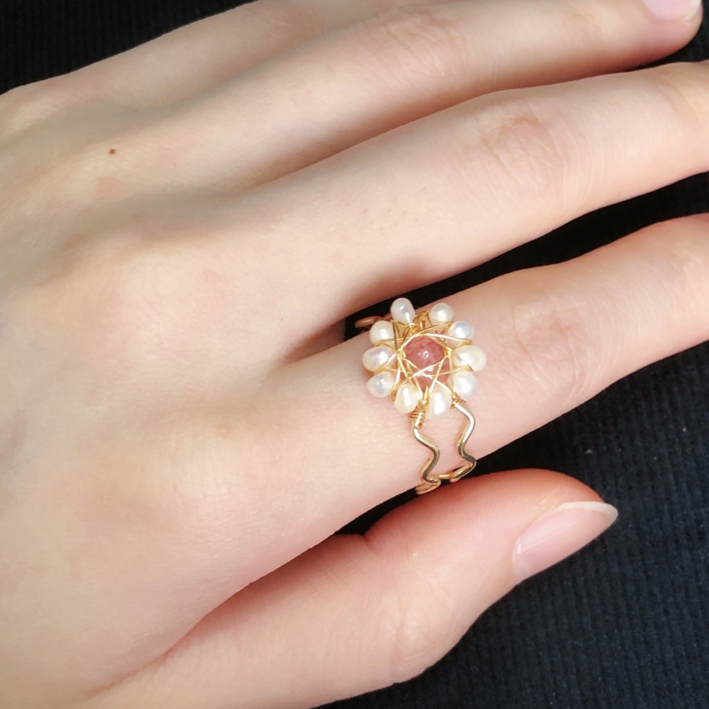 Strawberry Quartz Flower Ring-likayjewel