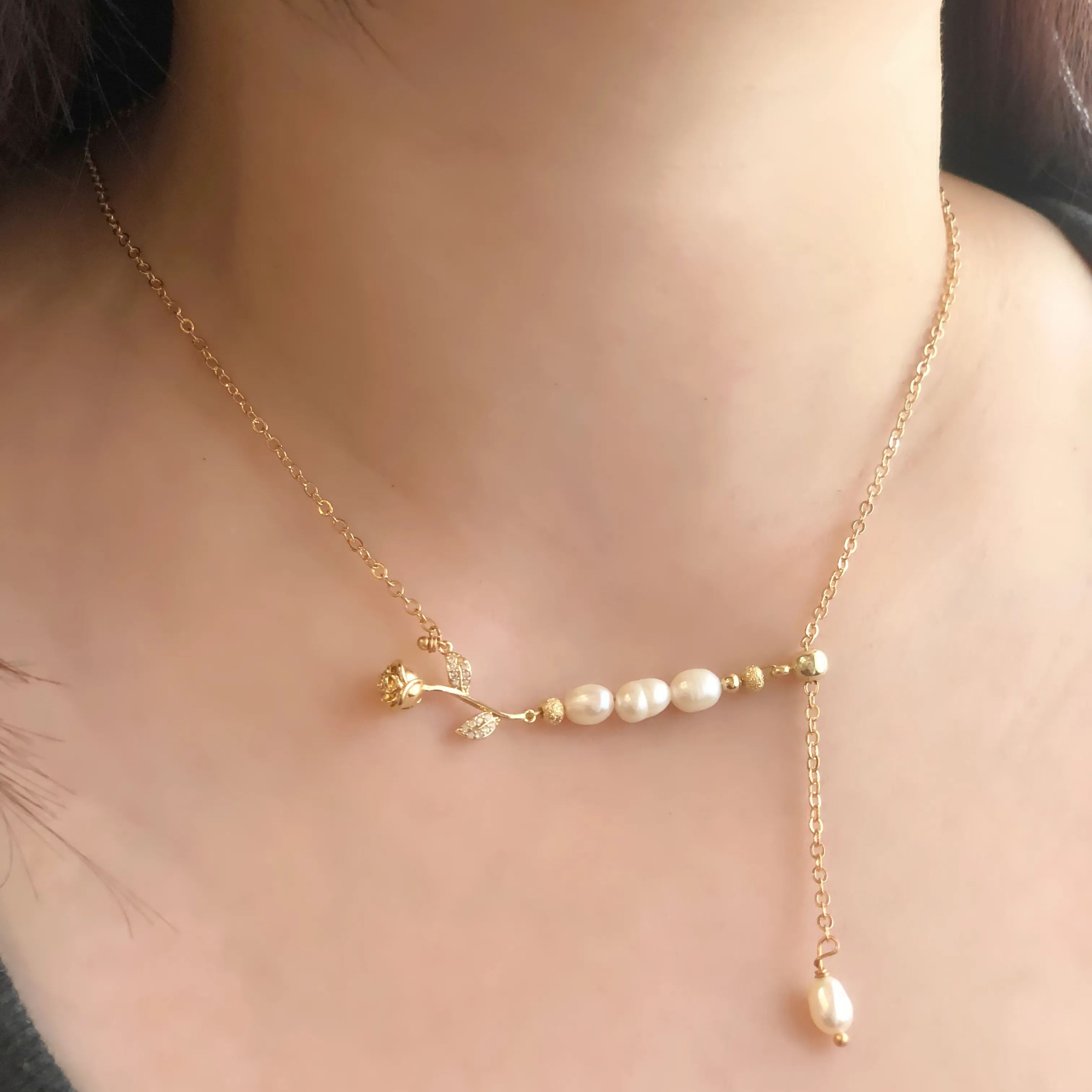 Rose and Pearl Necklace-likayjewel