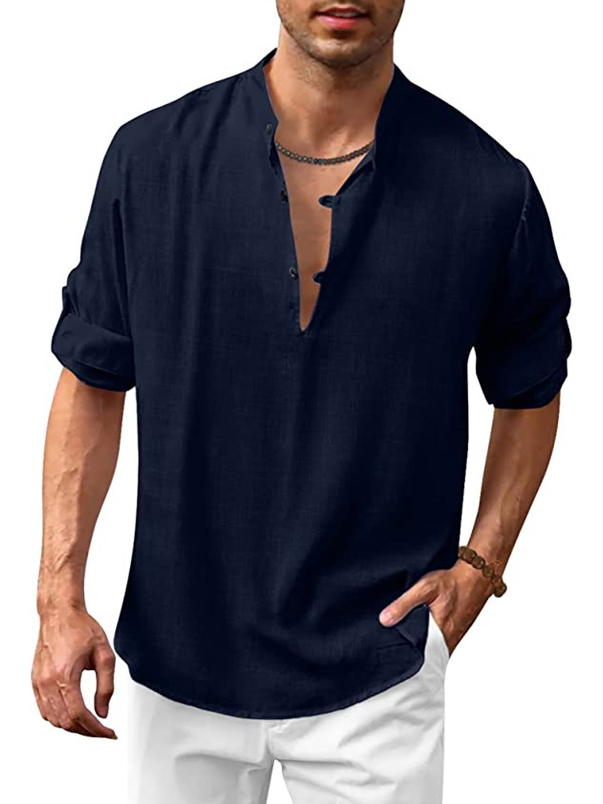 Men's Cotton Linen Casual Loose Oversized Long Sleeve Shirt