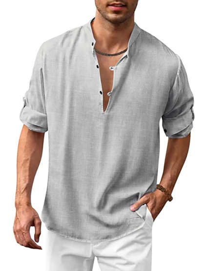 Men's Cotton Linen Casual Loose Oversized Long Sleeve Shirt