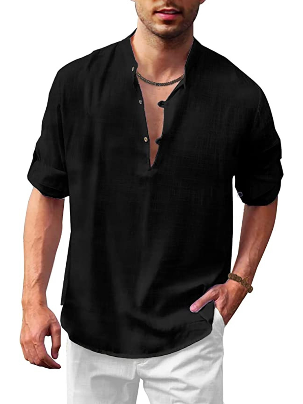 Men's Cotton Linen Casual Loose Oversized Long Sleeve Shirt