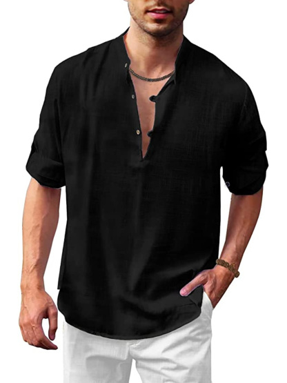 Men's Cotton Linen Casual Loose Oversized Long Sleeve Shirt
